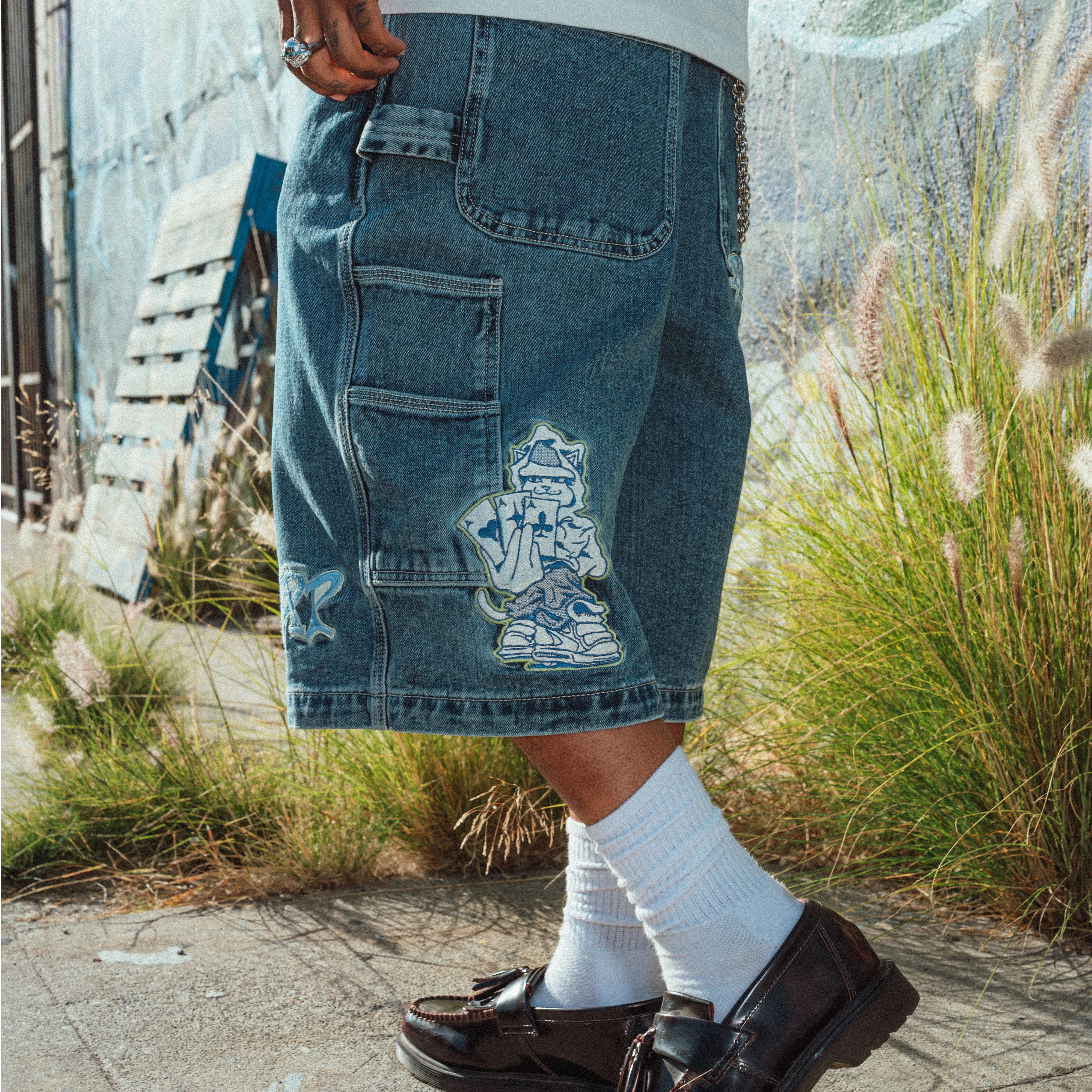 Ace Ultra Wide Leg Shorts (Medium Wash) - Image 5