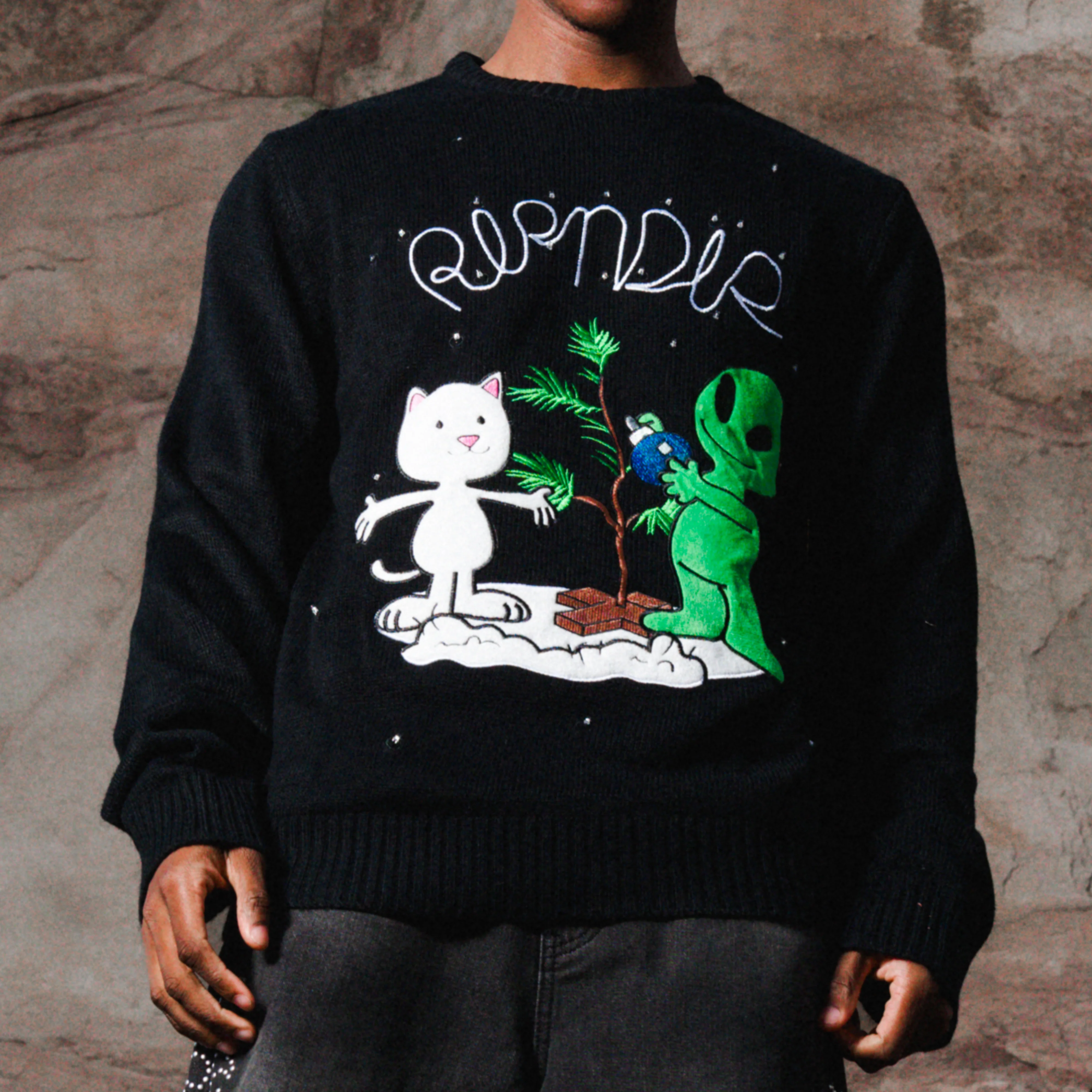 Alien / Nerm Christmas Light Up Knit Sweater (Black) - Image 2