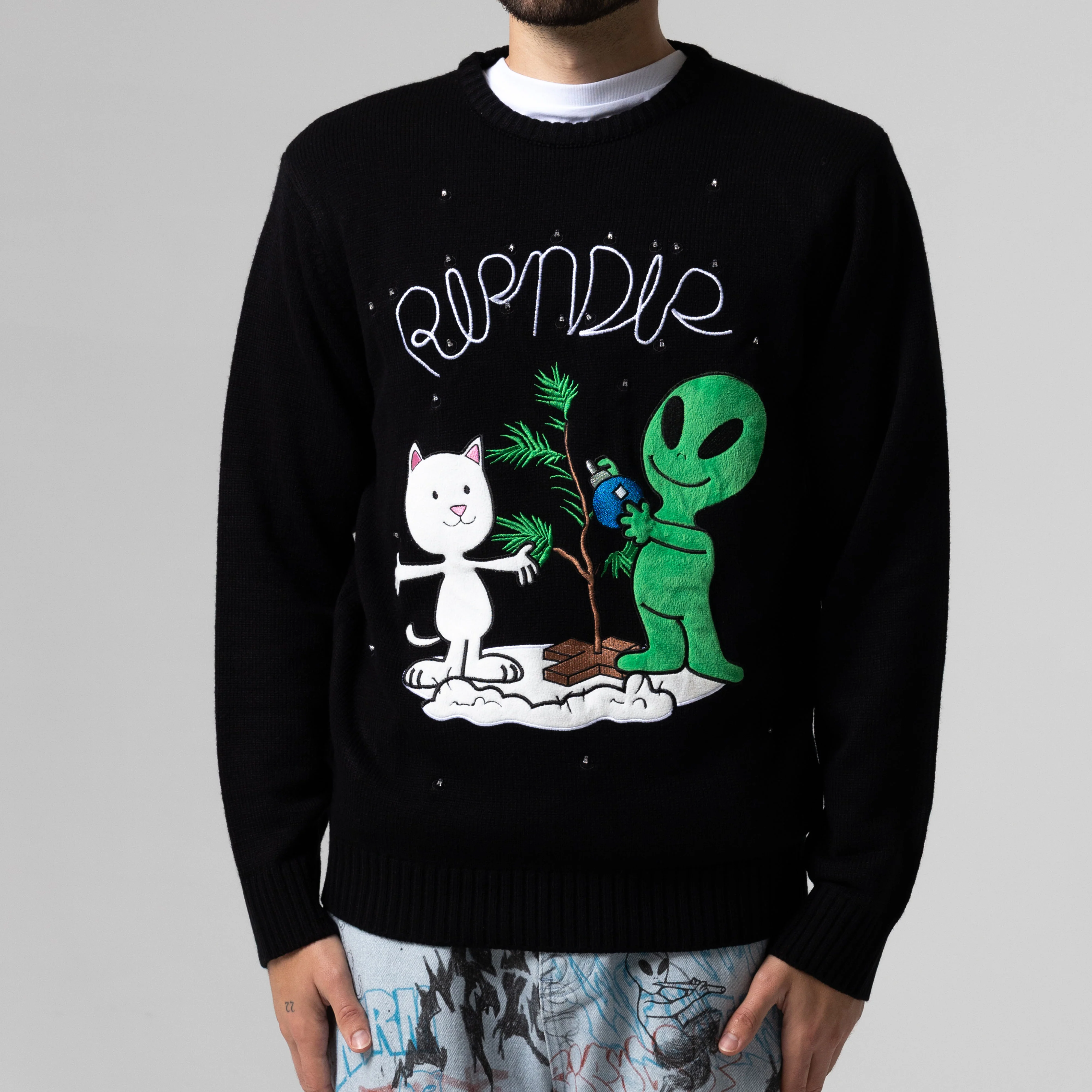 Alien / Nerm Christmas Light Up Knit Sweater (Black) - Image 4