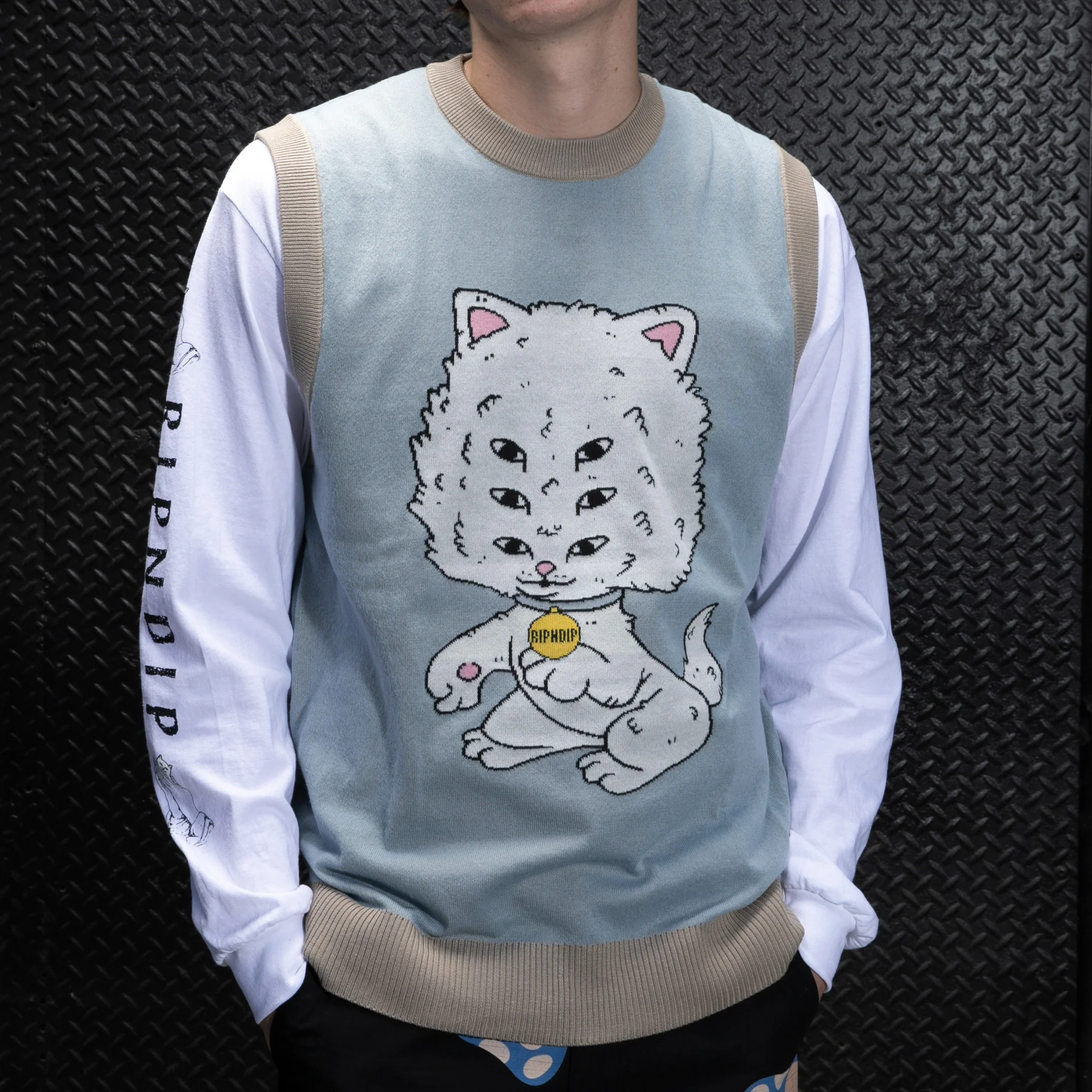 Big Head Knit Sweater Vest (Light Slate) - Image 2