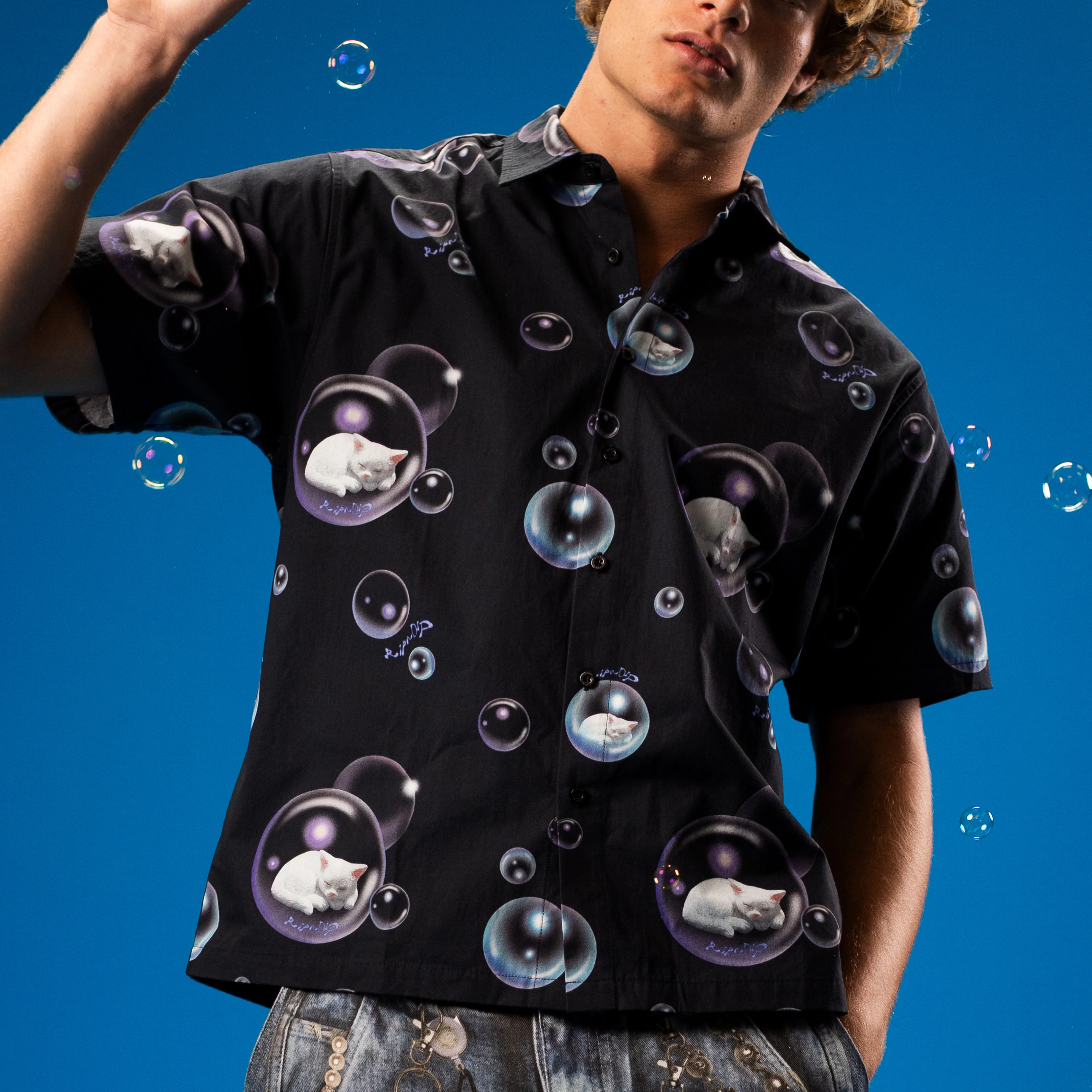 Bubbles Button Up Shirt (Black) - Image 2