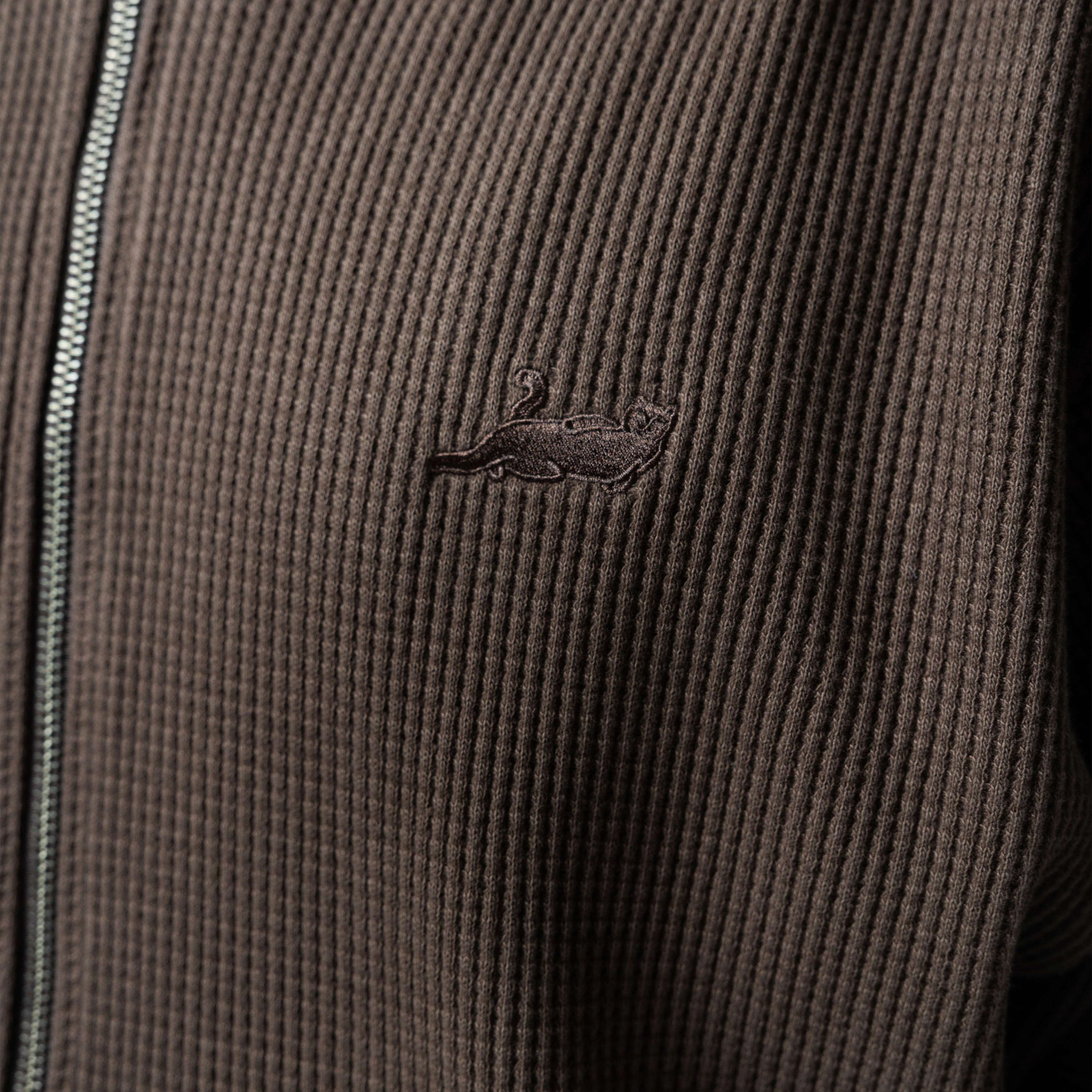 Castanza Waffle Knit Zip Up Hoodie (Brown) - Image 4