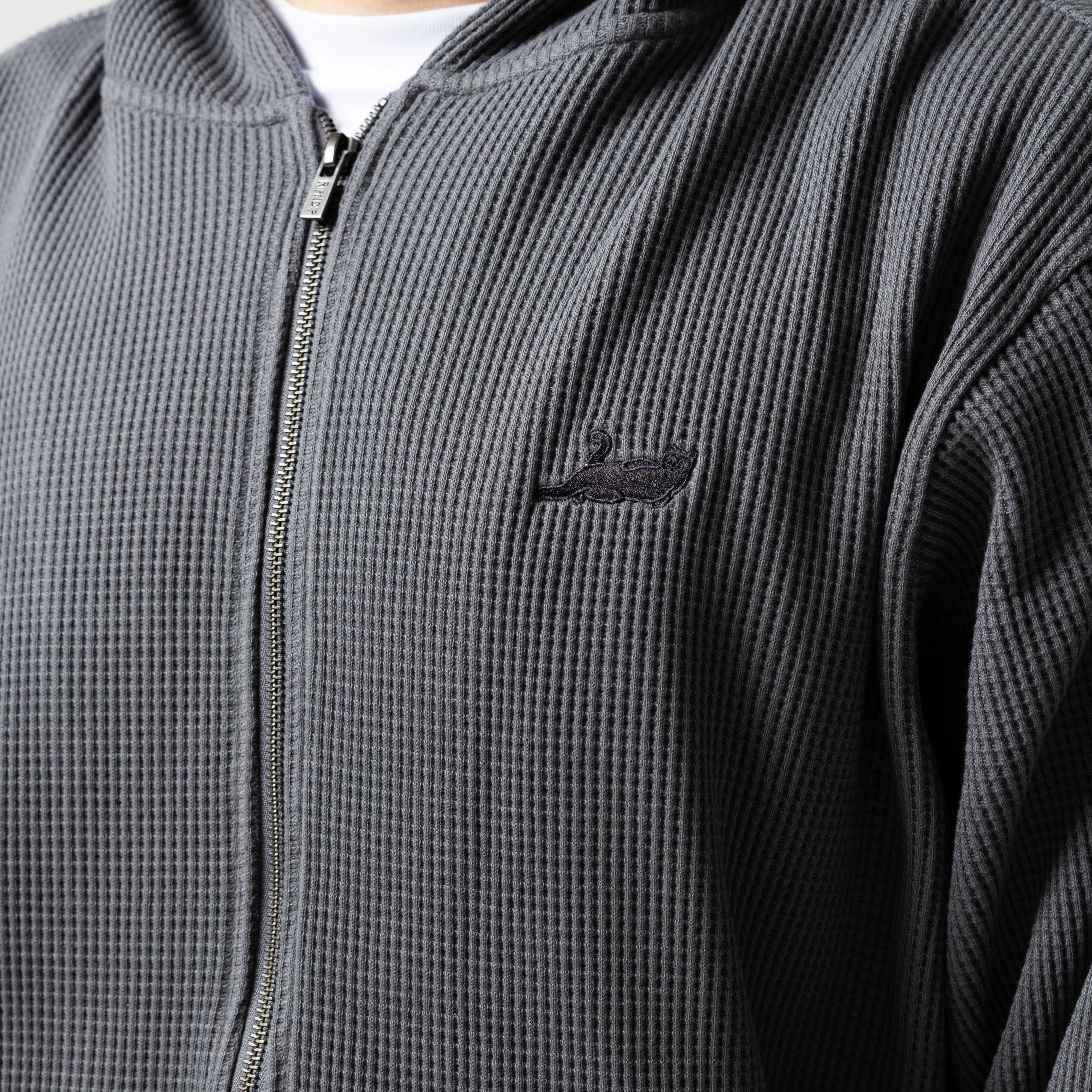 Castanza Waffle Knit Zip Up Hoodie (Charcoal) - Image 3