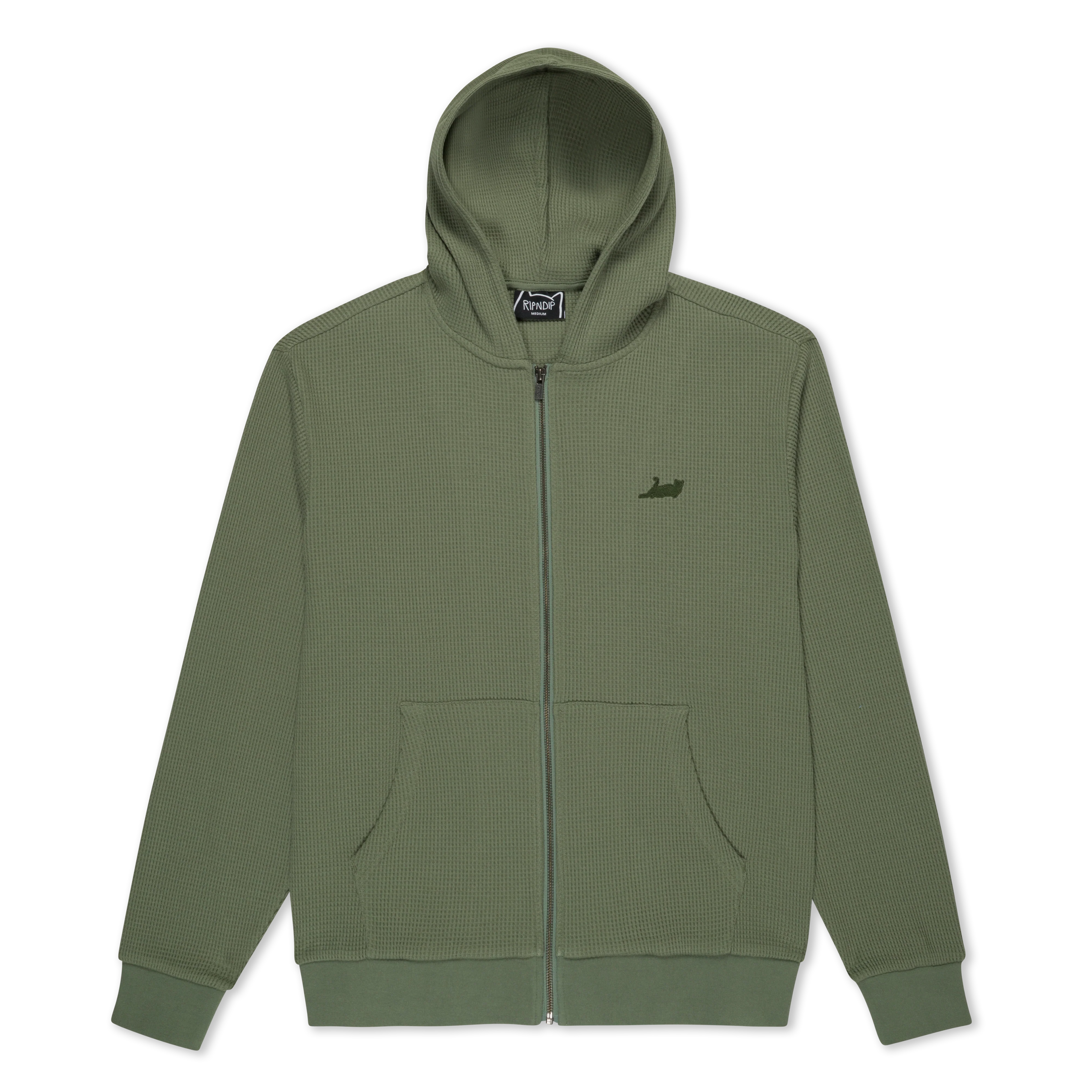 Castanza Waffle Knit Zip Up Hoodie (Olive)