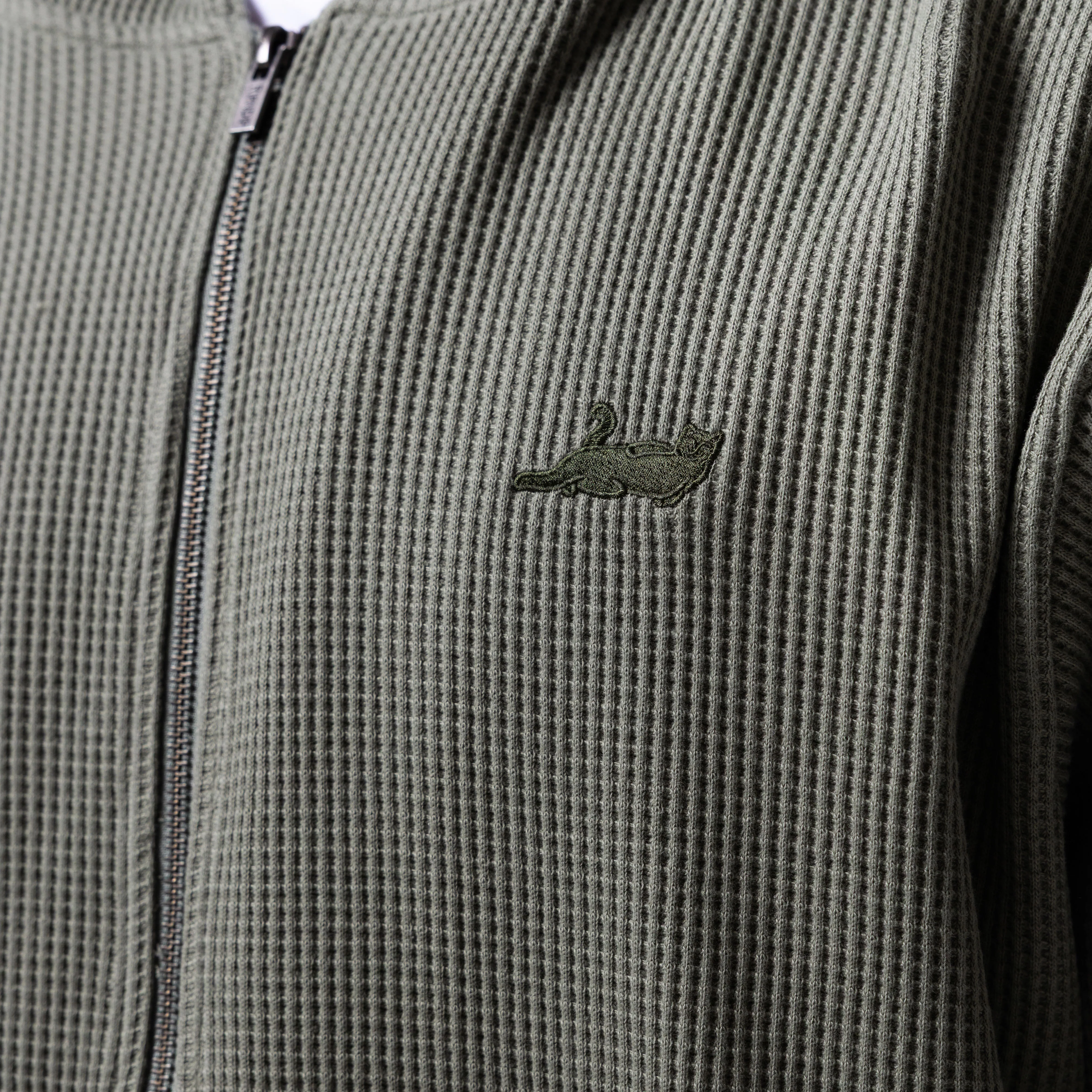 Castanza Waffle Knit Zip Up Hoodie (Olive) - Image 4