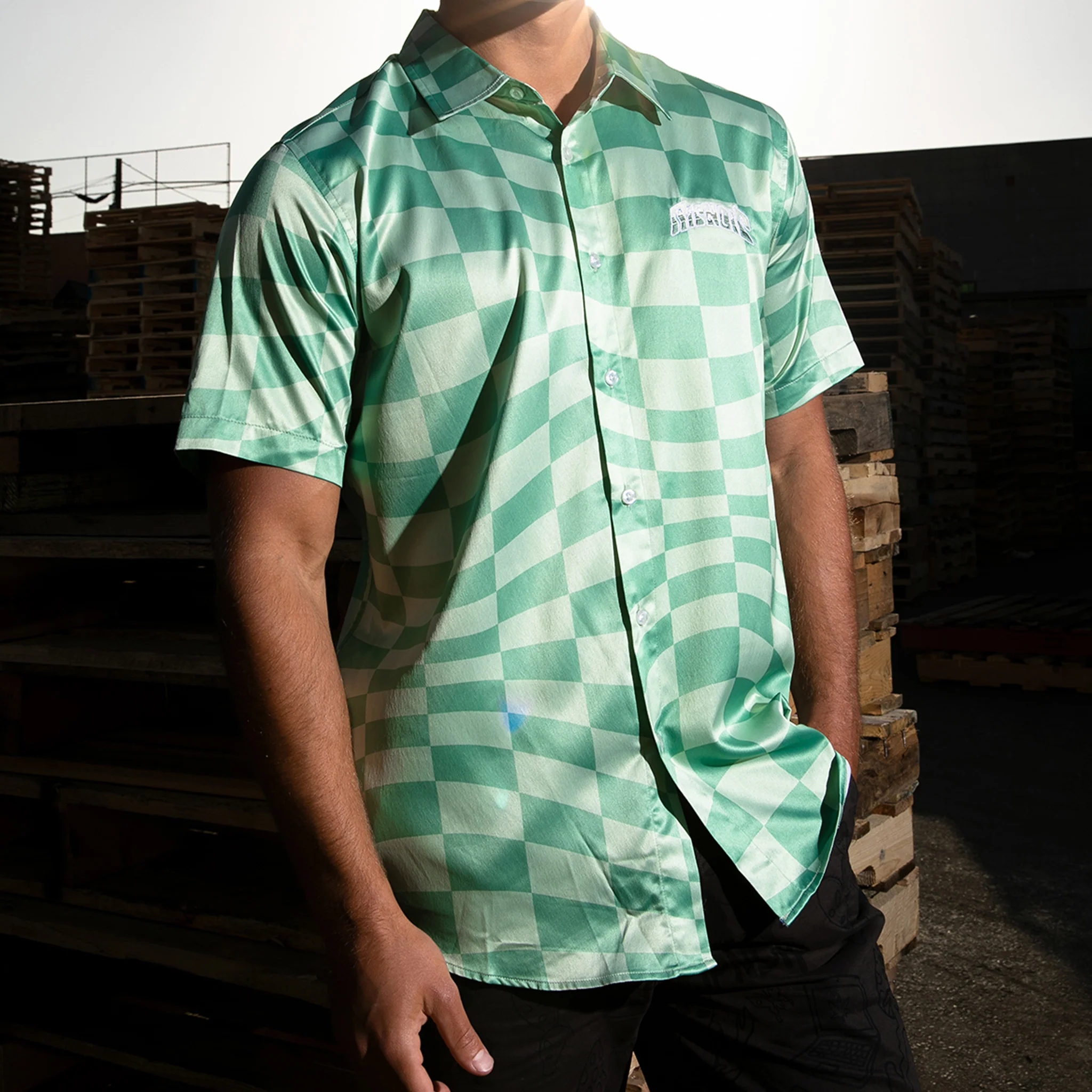 Checked Short Sleeve Button Up (Olive/Pine) - Image 2