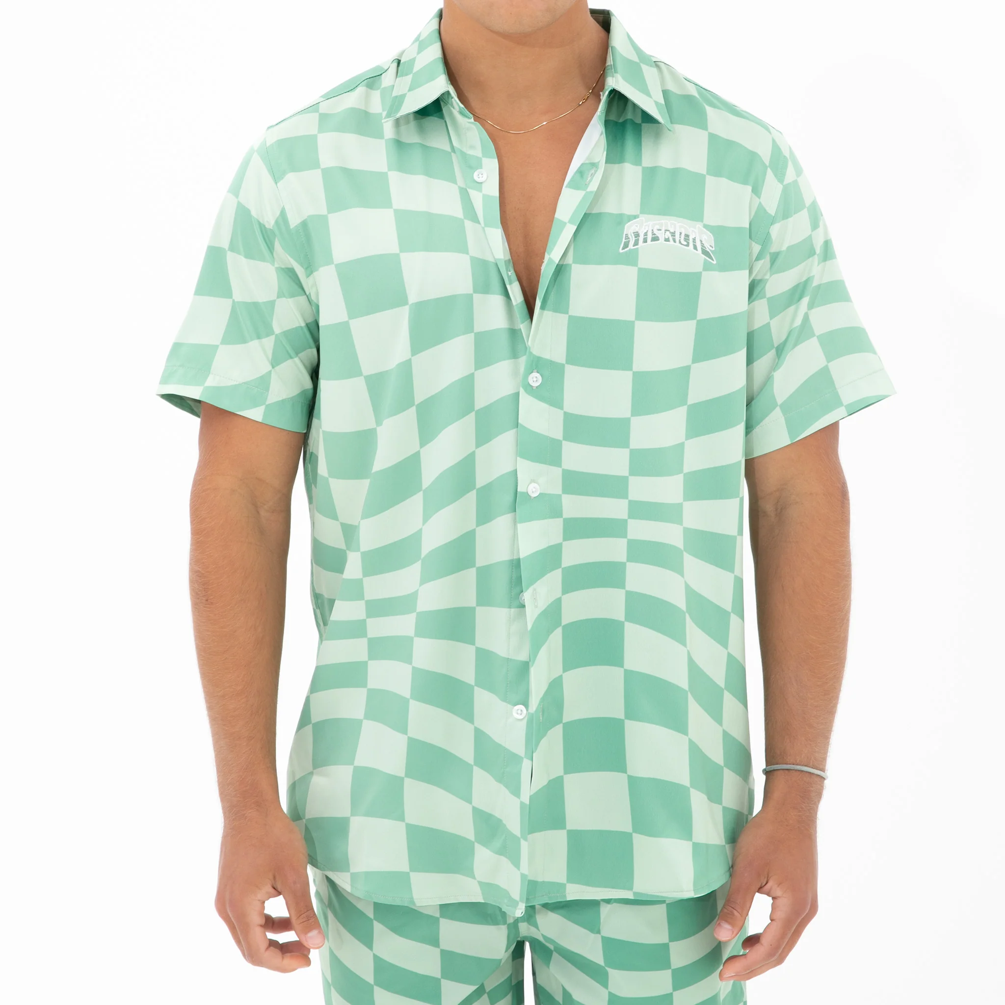 Checked Short Sleeve Button Up (Olive/Pine) - Image 3