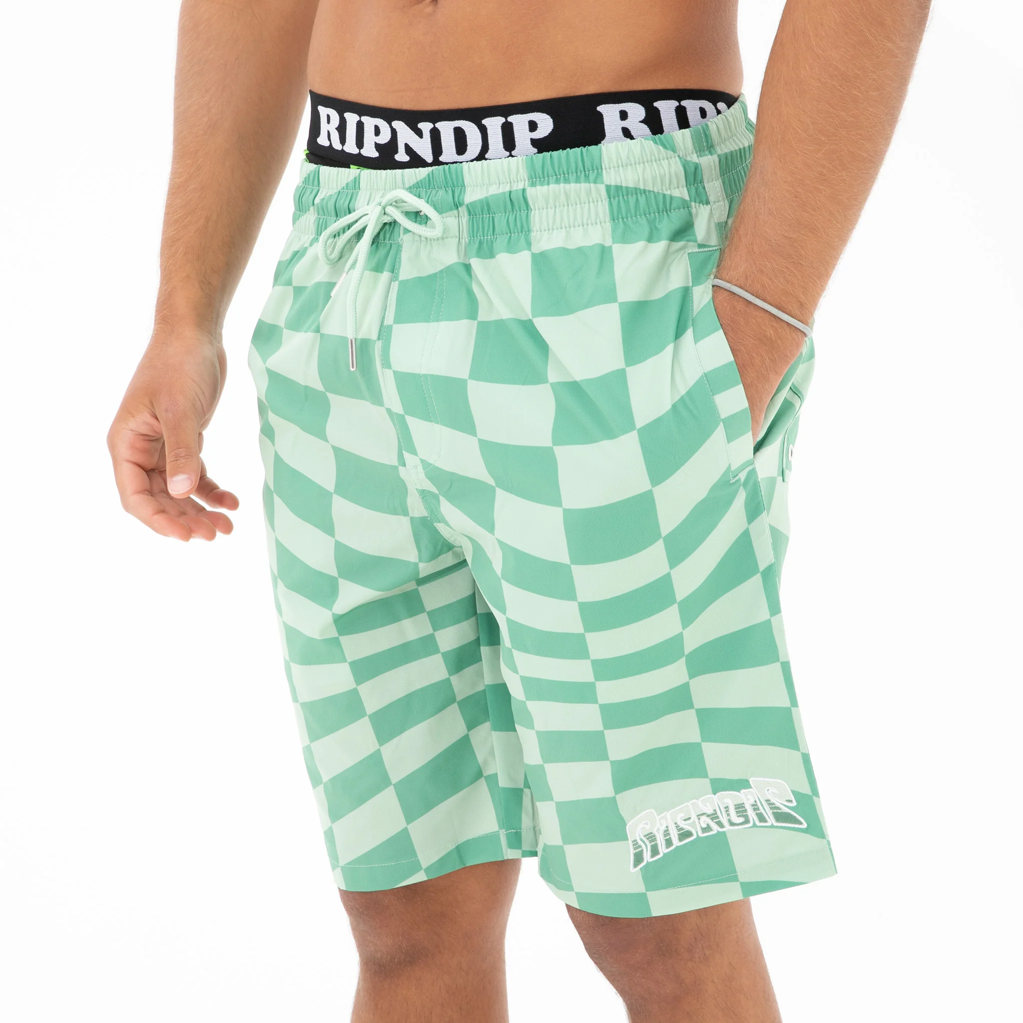 Checked Swim Shorts (Olive/Pine) - Image 2