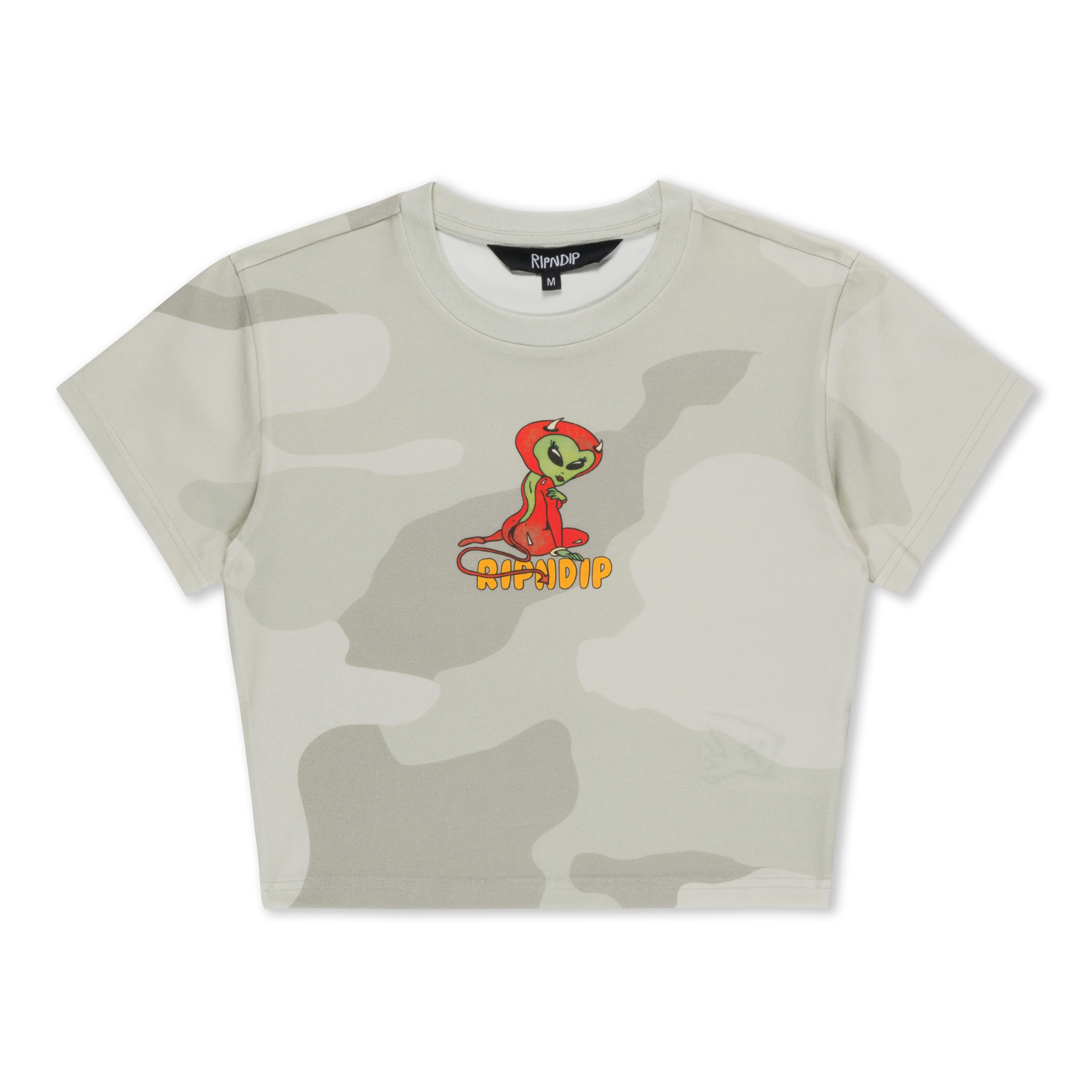 Devil Alien Cropped Baby Tee (Bone Graffiti Camo)