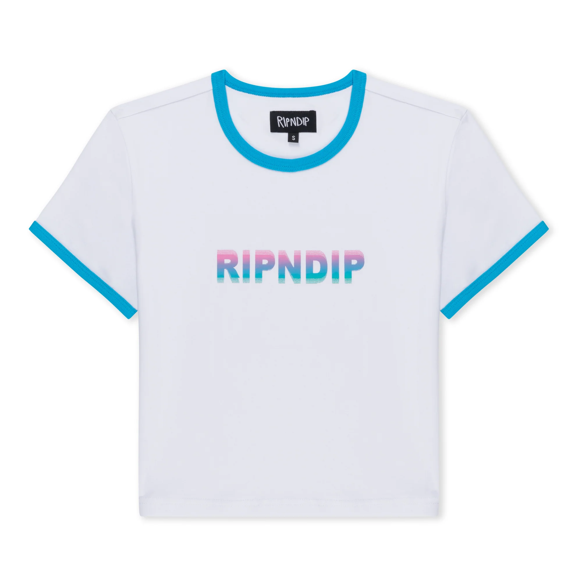 Digital Dream Cropped Ringer Tee (White/Blue)