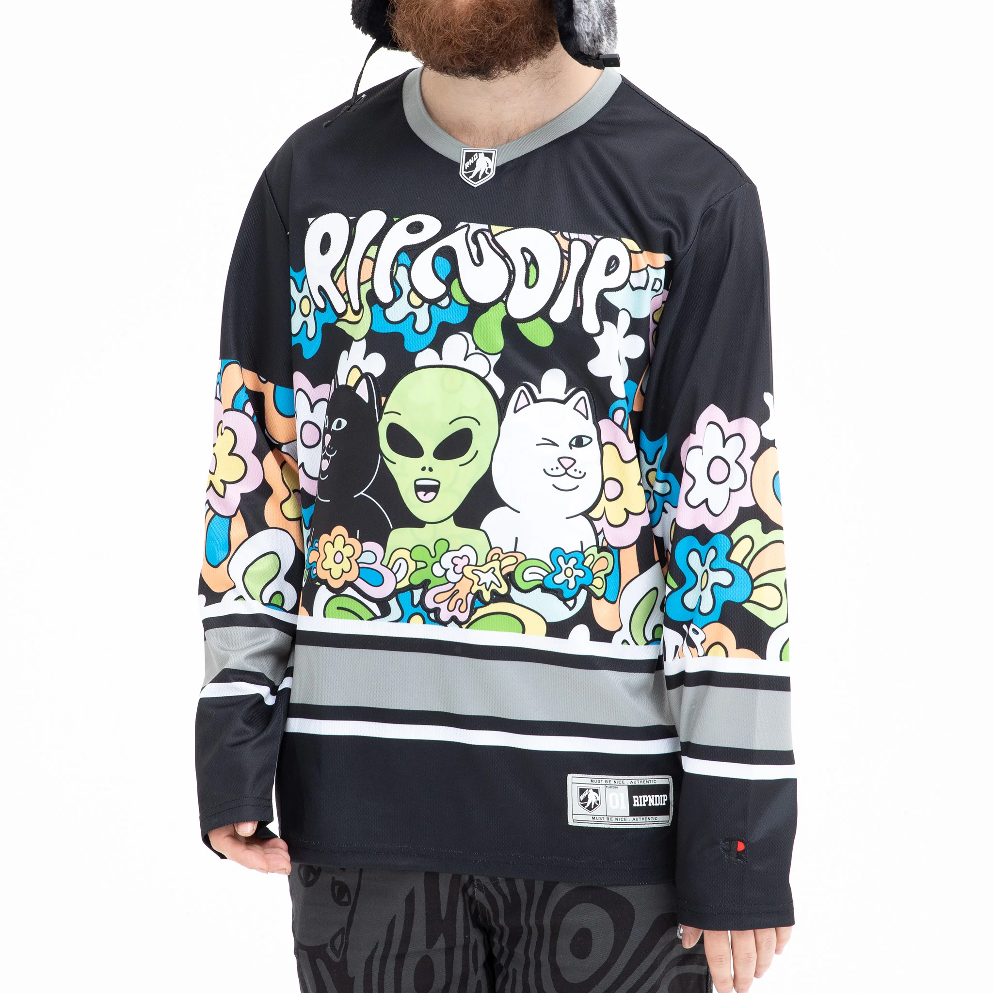 Flower Child Hockey Jersey (Black) - Image 2