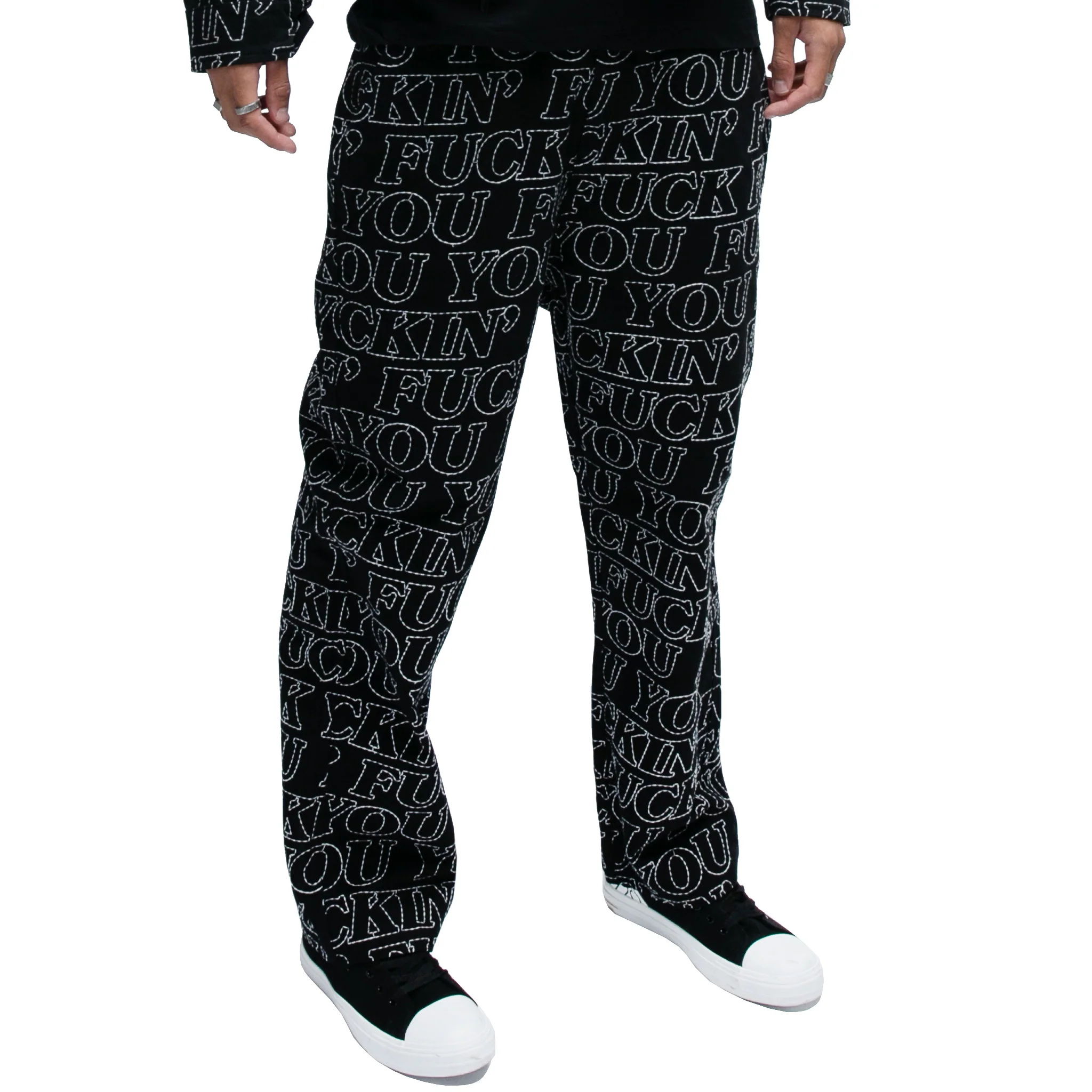 Fuckin Fuck Quilted Wide Leg Pants (Black) - Image 2