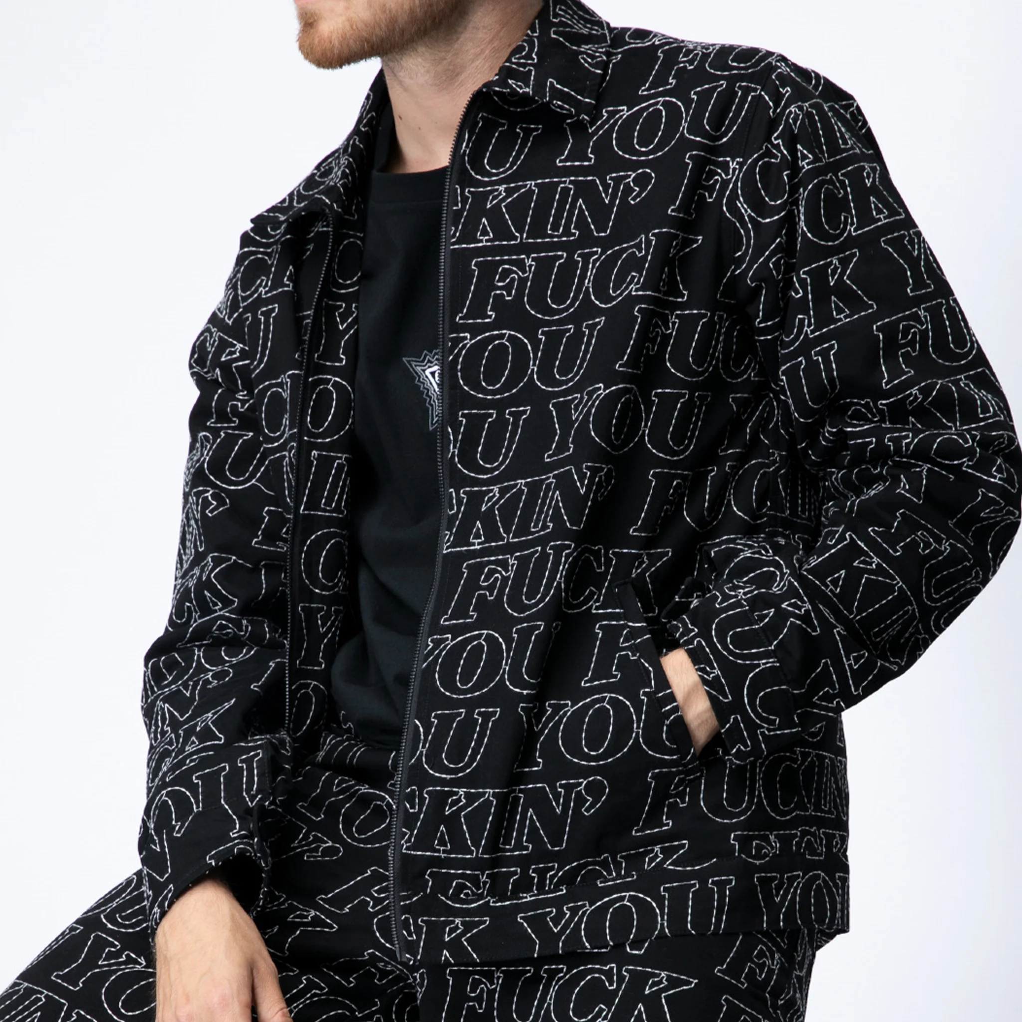 Fuckin Fuck Quilted Work Jacket (Black) - Image 3