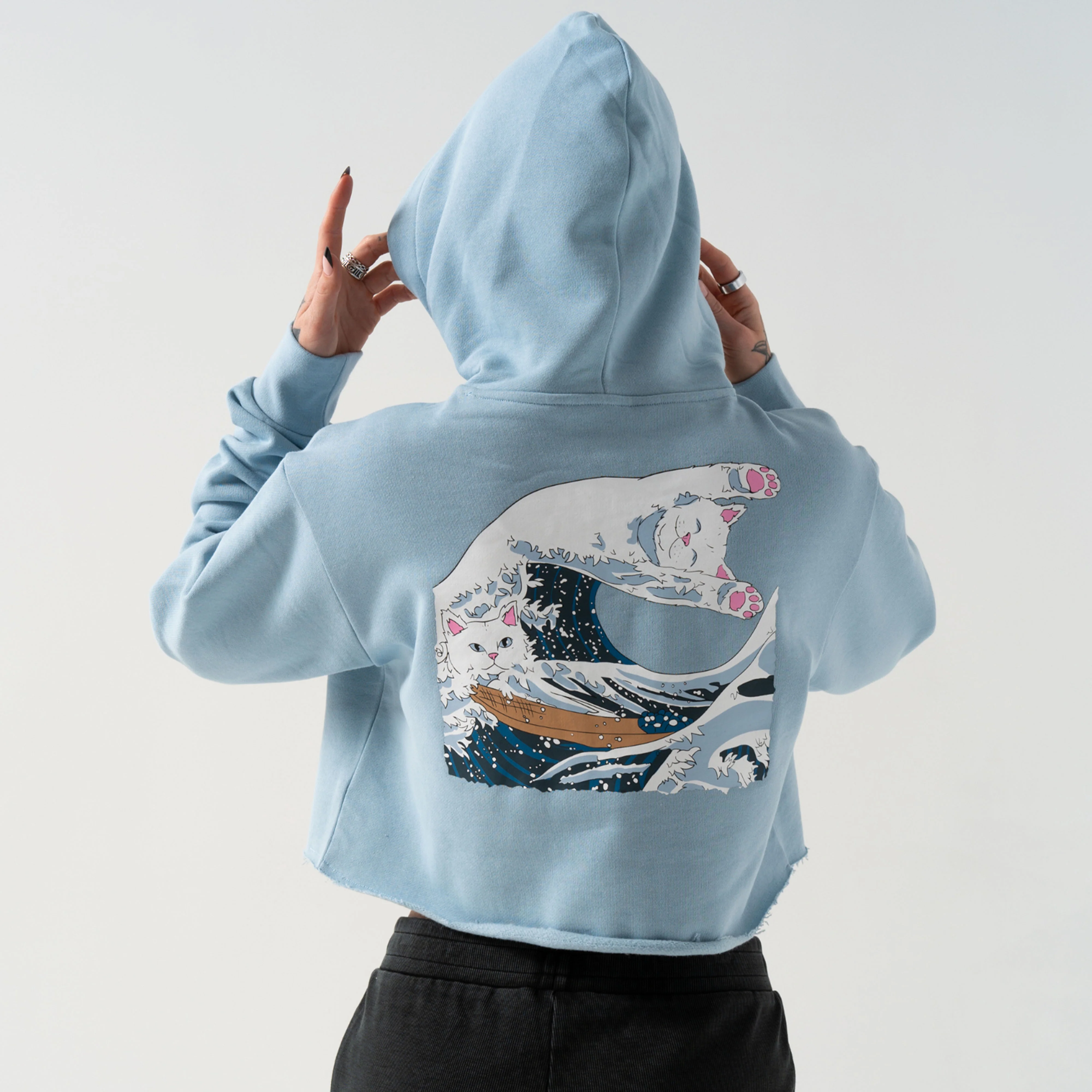 Great Wave Cropped Hoodie (Powder Blue) - Image 2