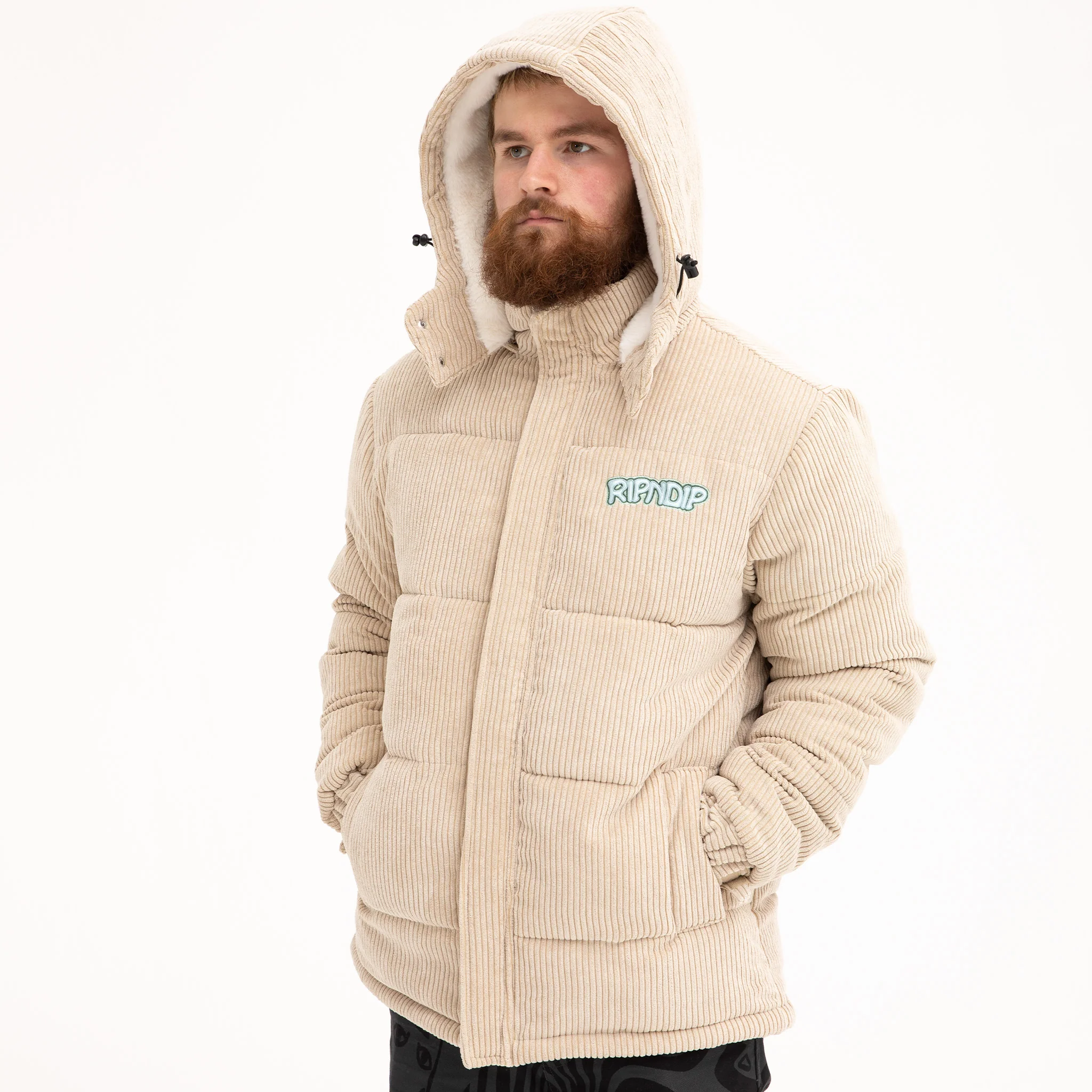 Intertwined Corduroy Puffer Jacket (Khaki) - Image 6