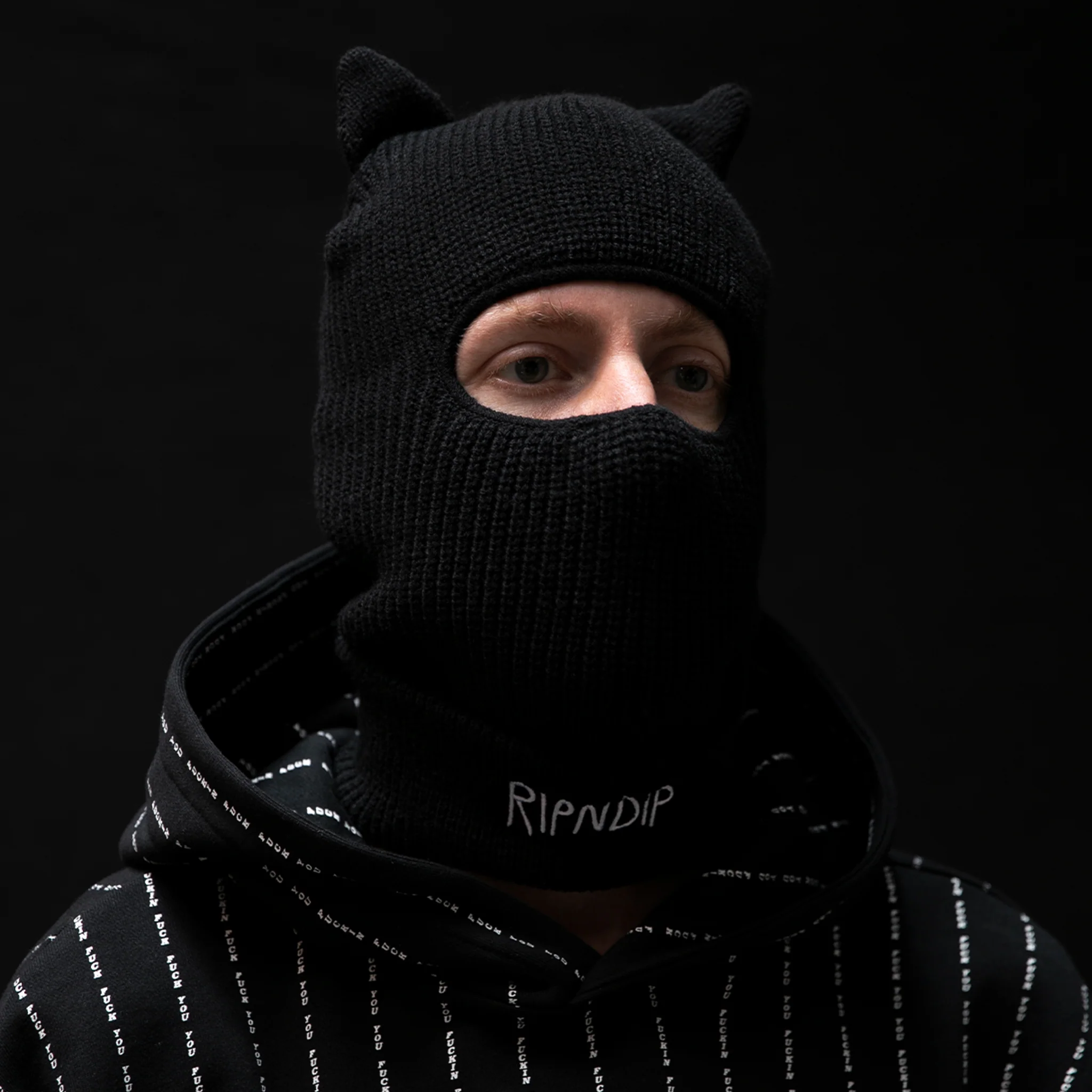 Jermal Ears Ribbed Balaclava (Black) - Image 2