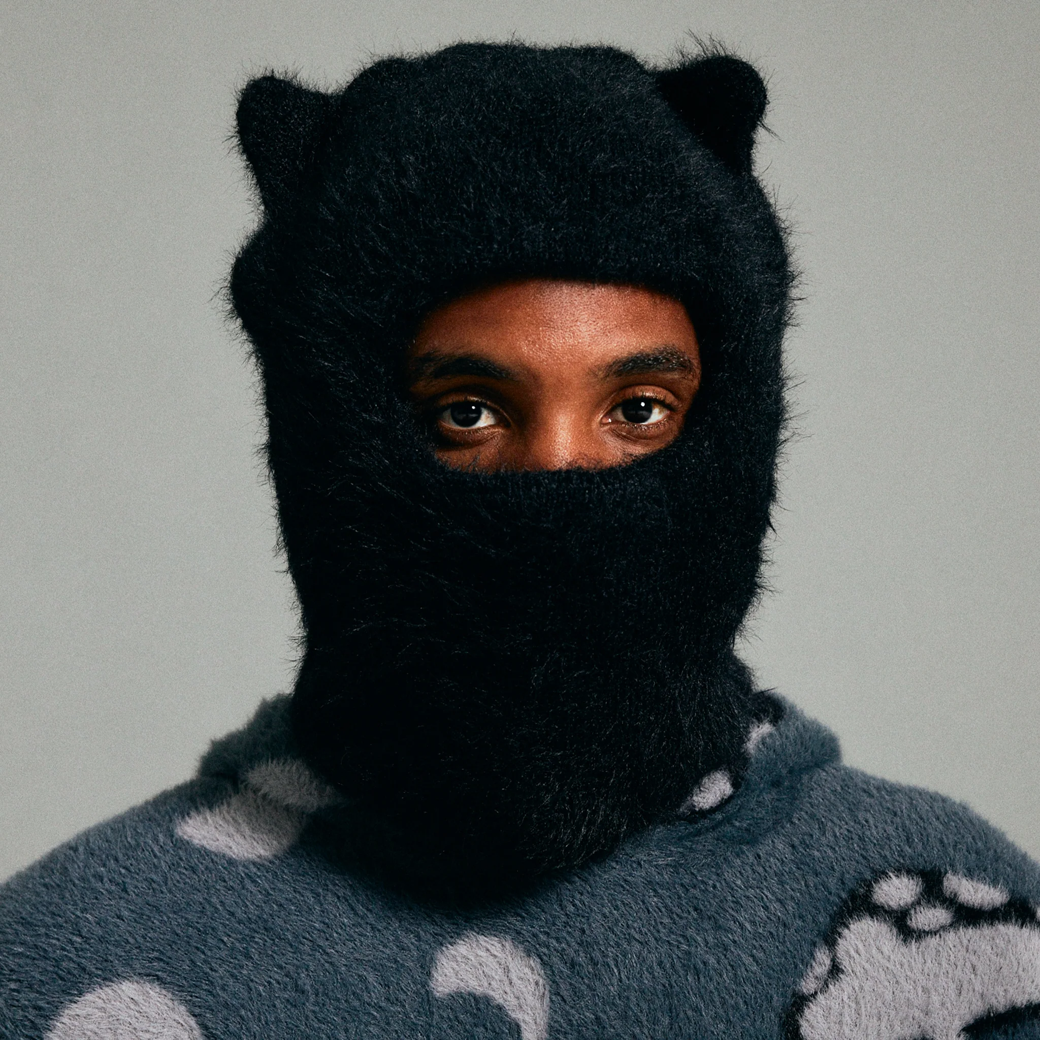 Kitty Ears Faux Mohair Balaclava (Black) - Image 2