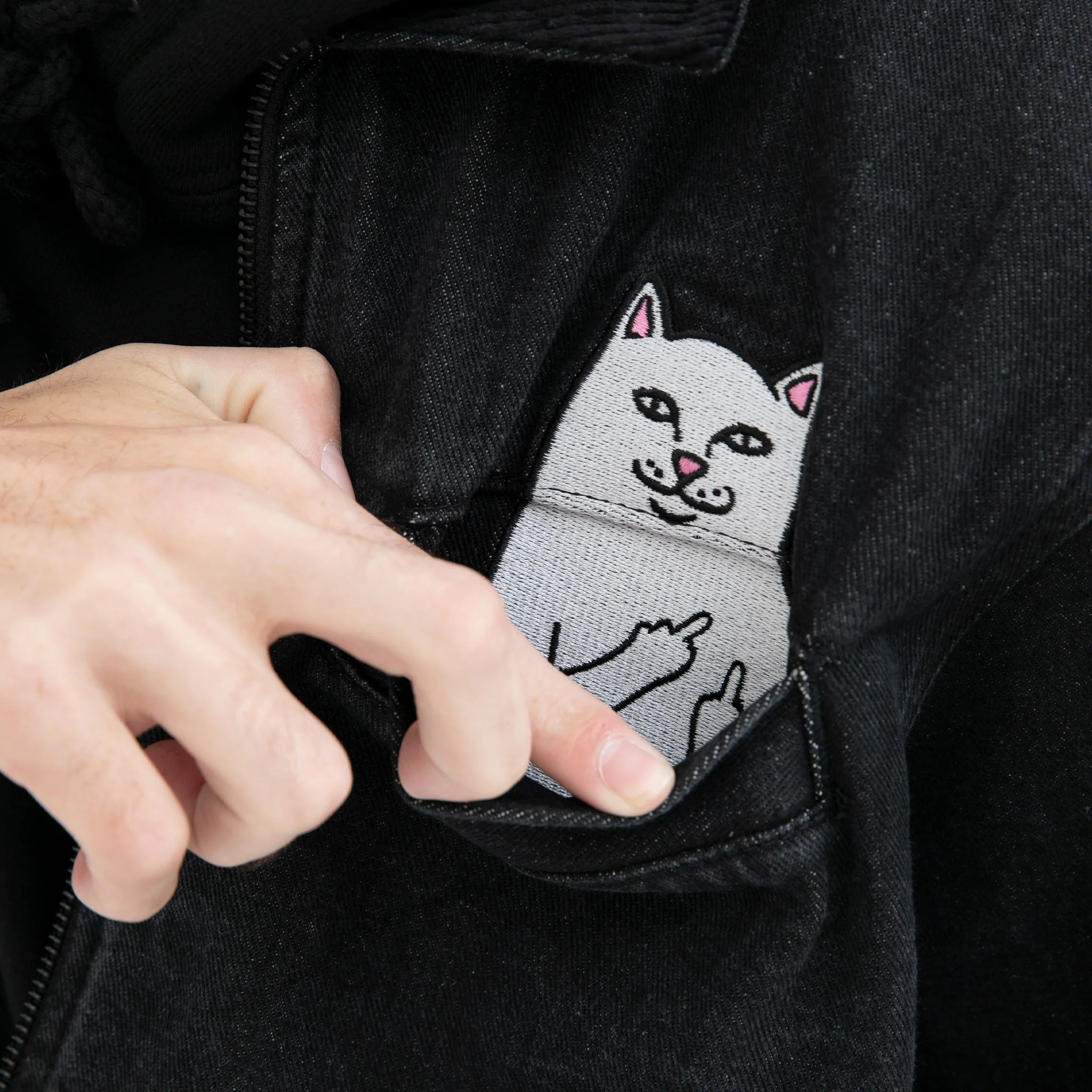 La Brea Peeking Nermal Work Jacket (Black Washed Denim) - Image 3