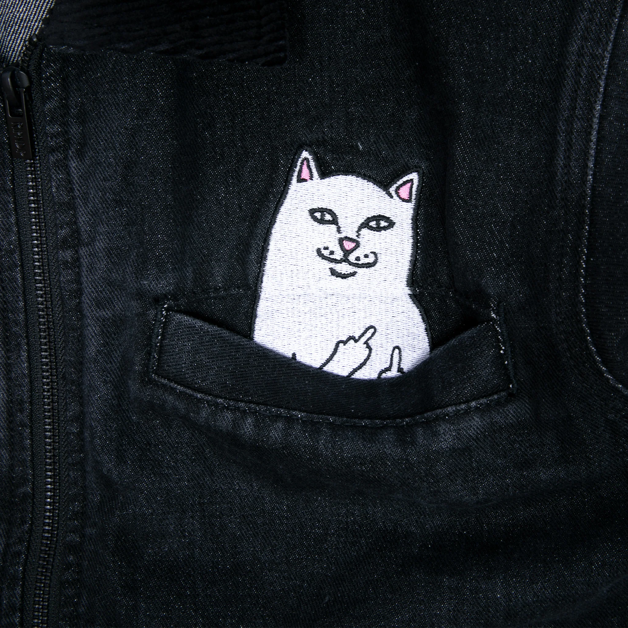 La Brea Peeking Nermal Work Jacket (Black Washed Denim) - Image 4