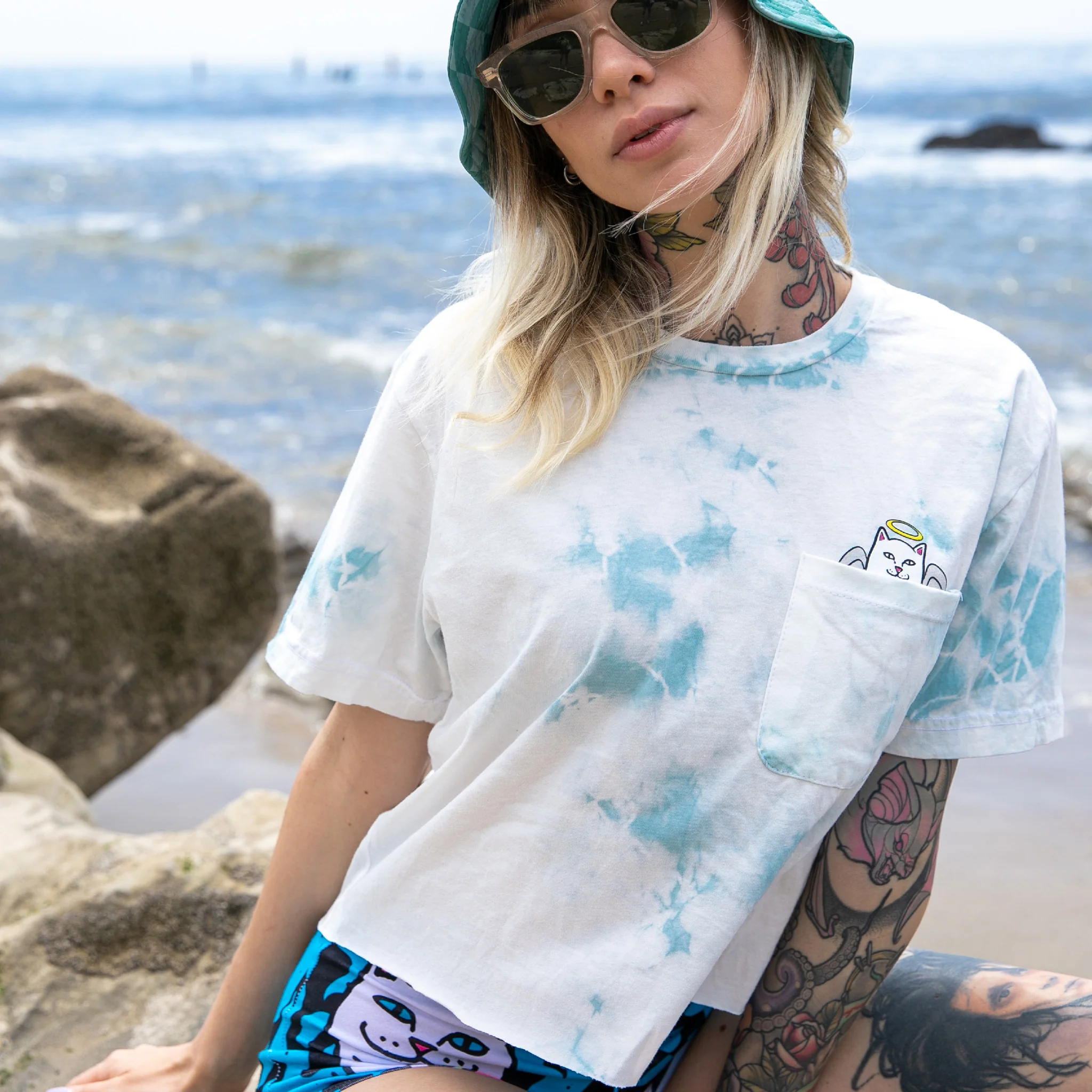 Lord Angel Pocket Crop Tee (Light Blue Lightning Wash) - Image 2