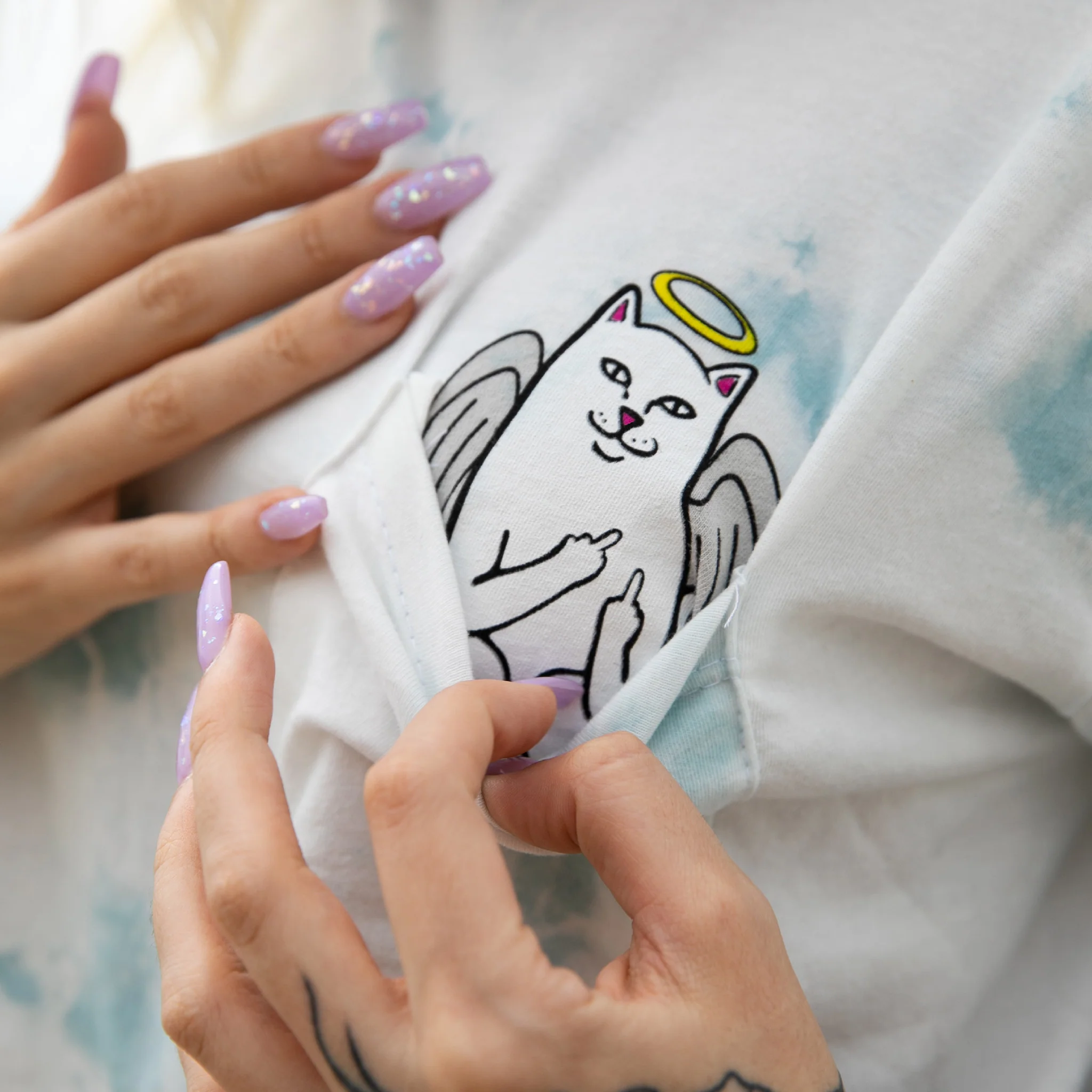 Lord Angel Pocket Crop Tee (Light Blue Lightning Wash) - Image 3