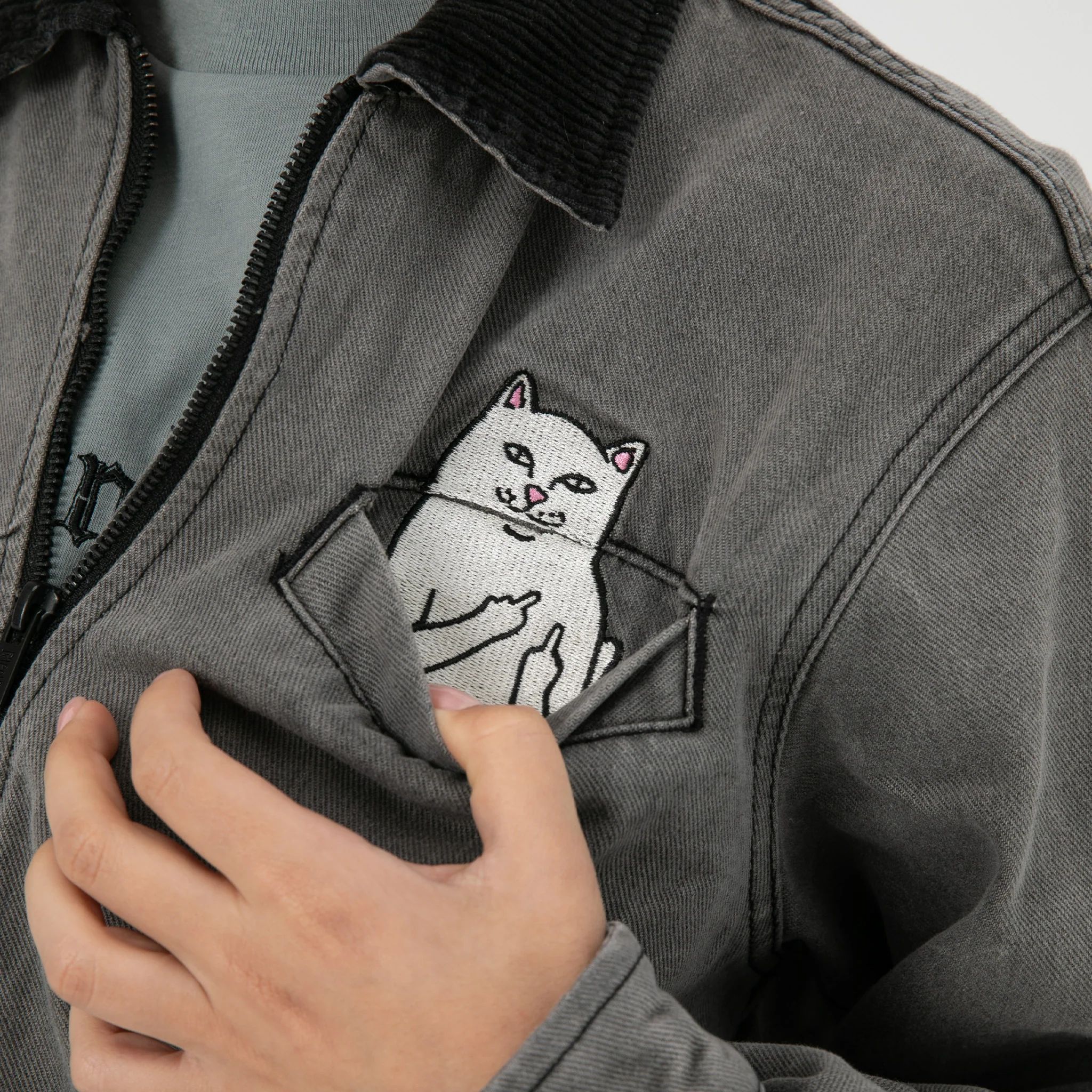 Los Feliz Denim Work Jacket (Charcoal Stone Wash) - Image 3