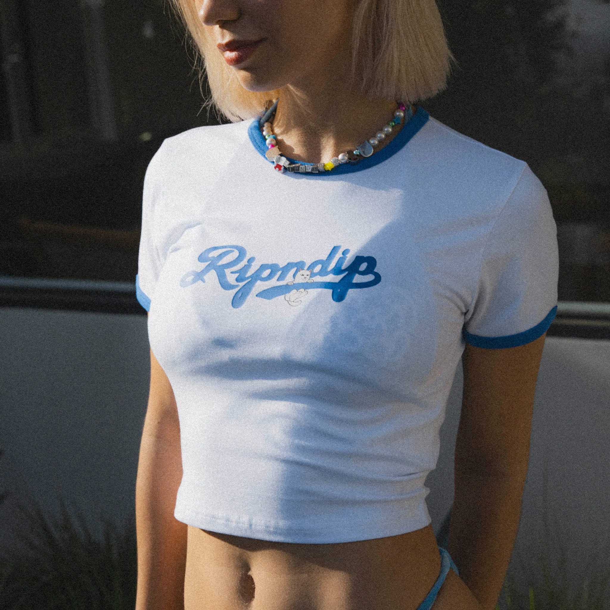 Los Ripndip Cropped Ringer Tee (White) - Image 2