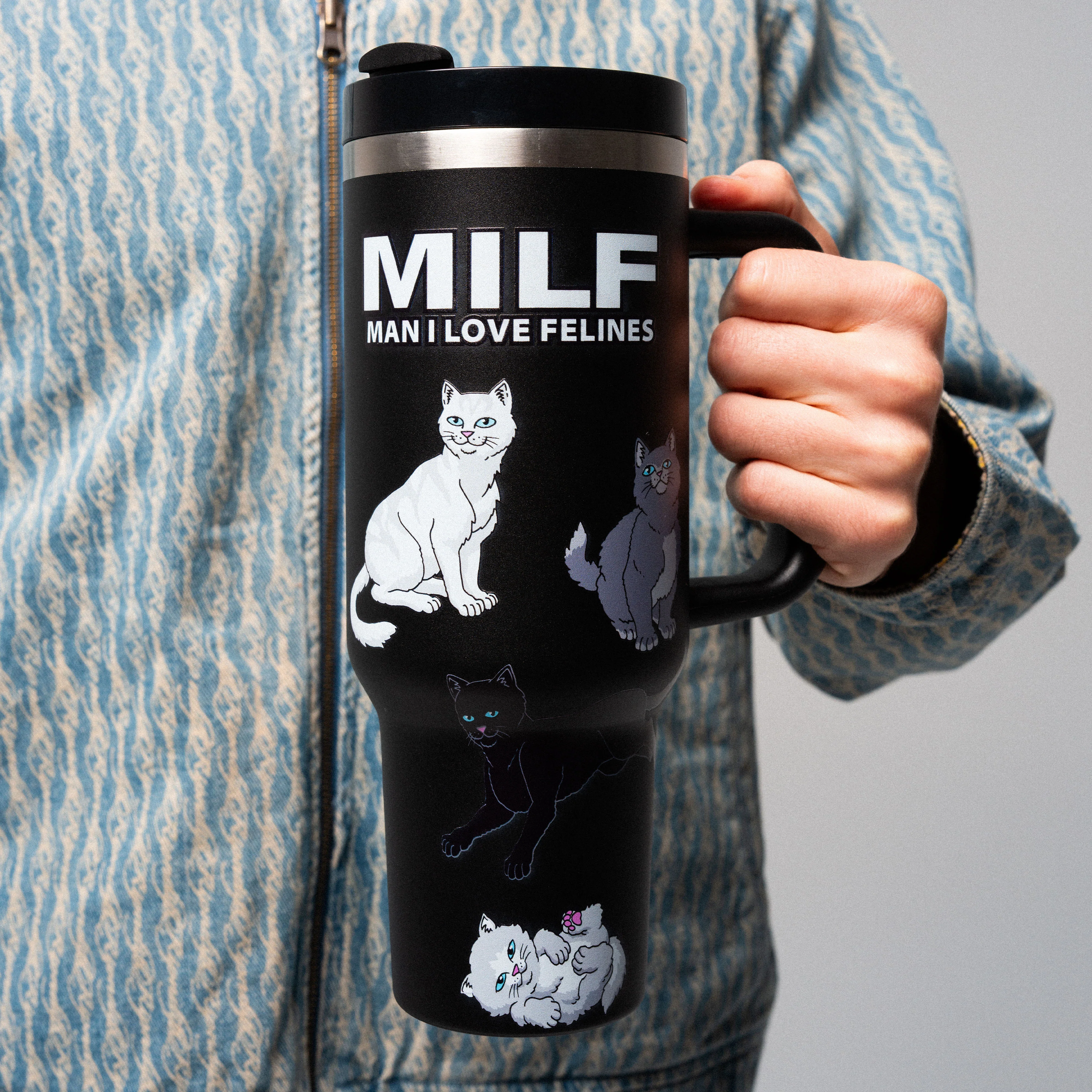 Man I Love Felines Big Ol Cup Tumbler (Black) - Image 2