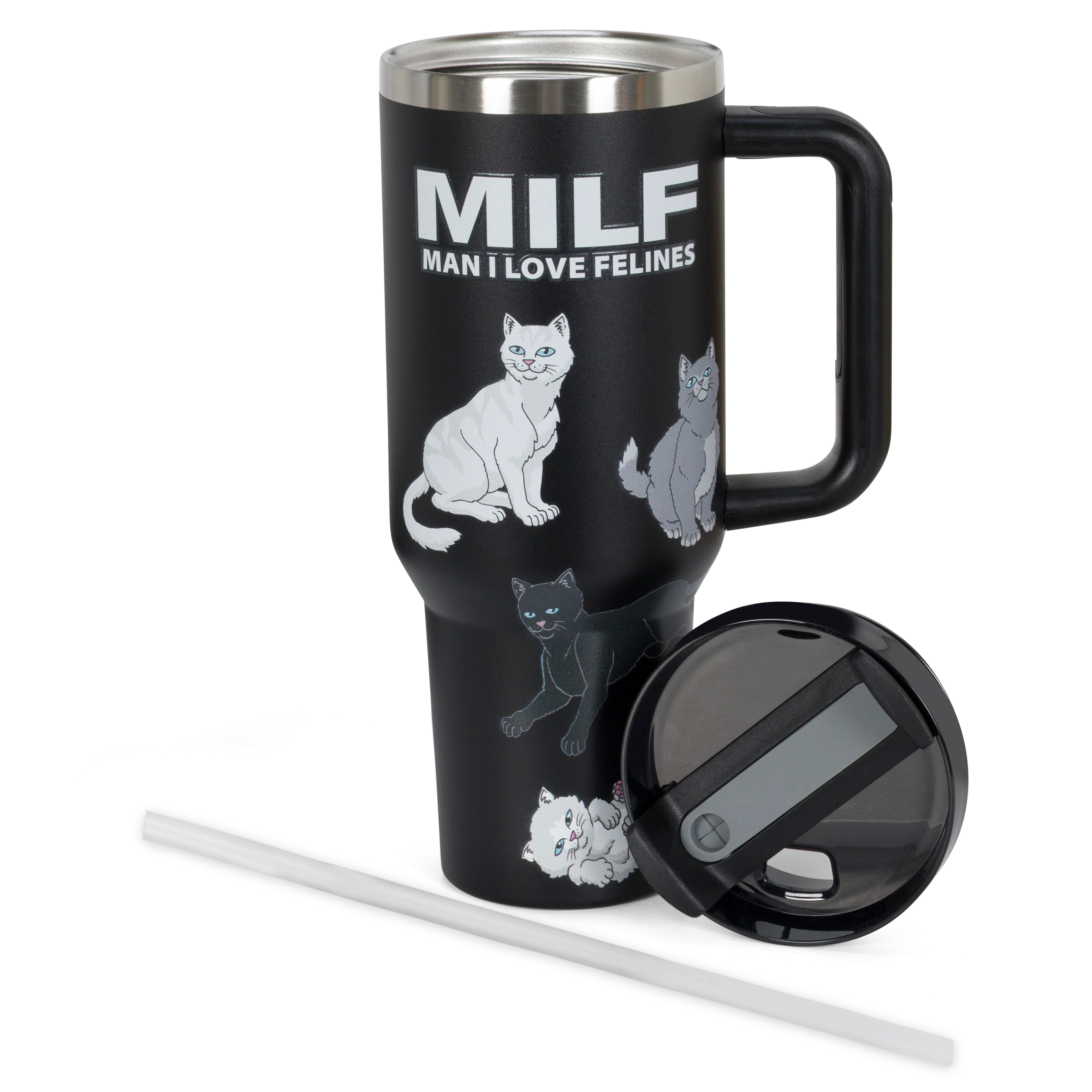 Man I Love Felines Big Ol Cup Tumbler (Black) - Image 4