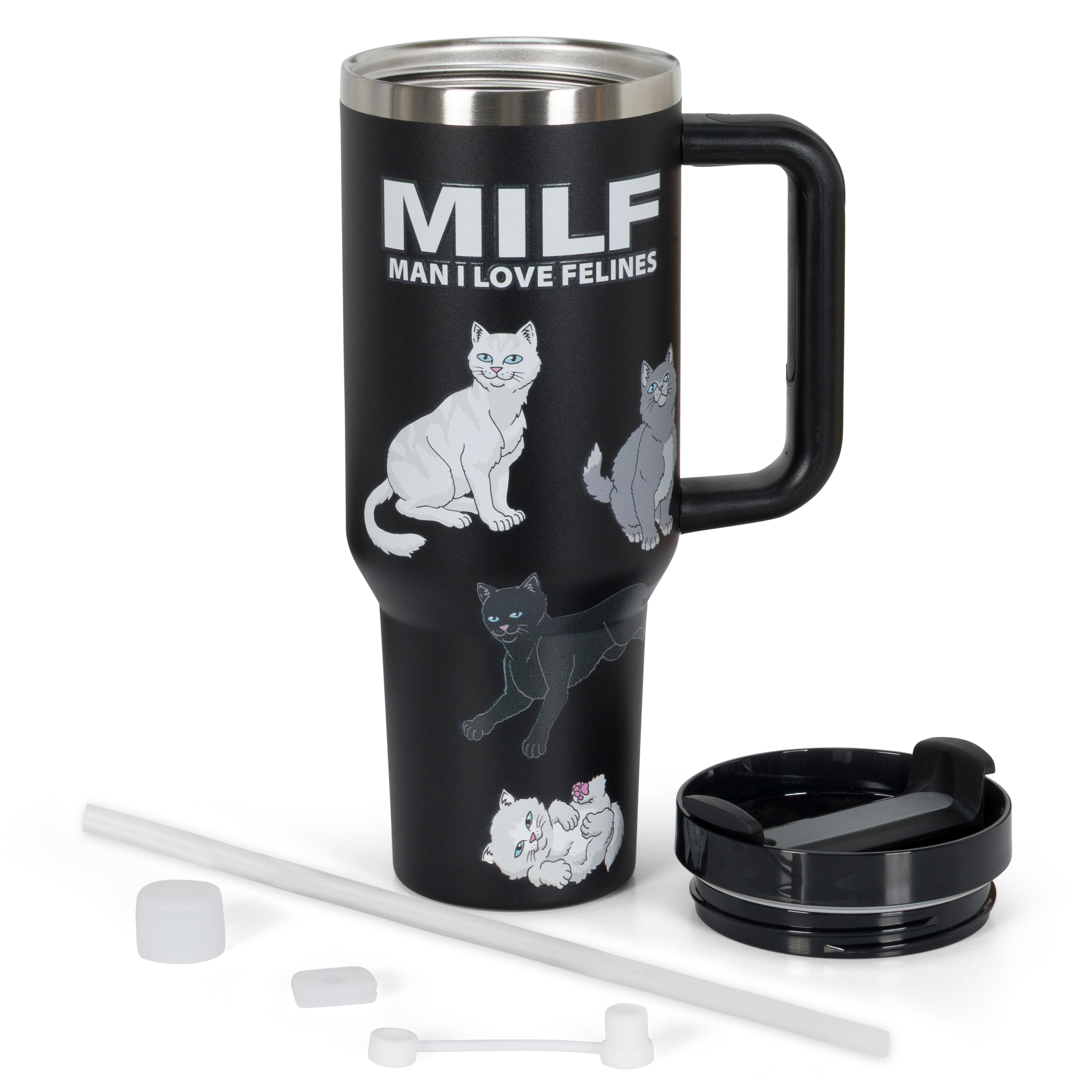 Man I Love Felines Big Ol Cup Tumbler (Black) - Image 7