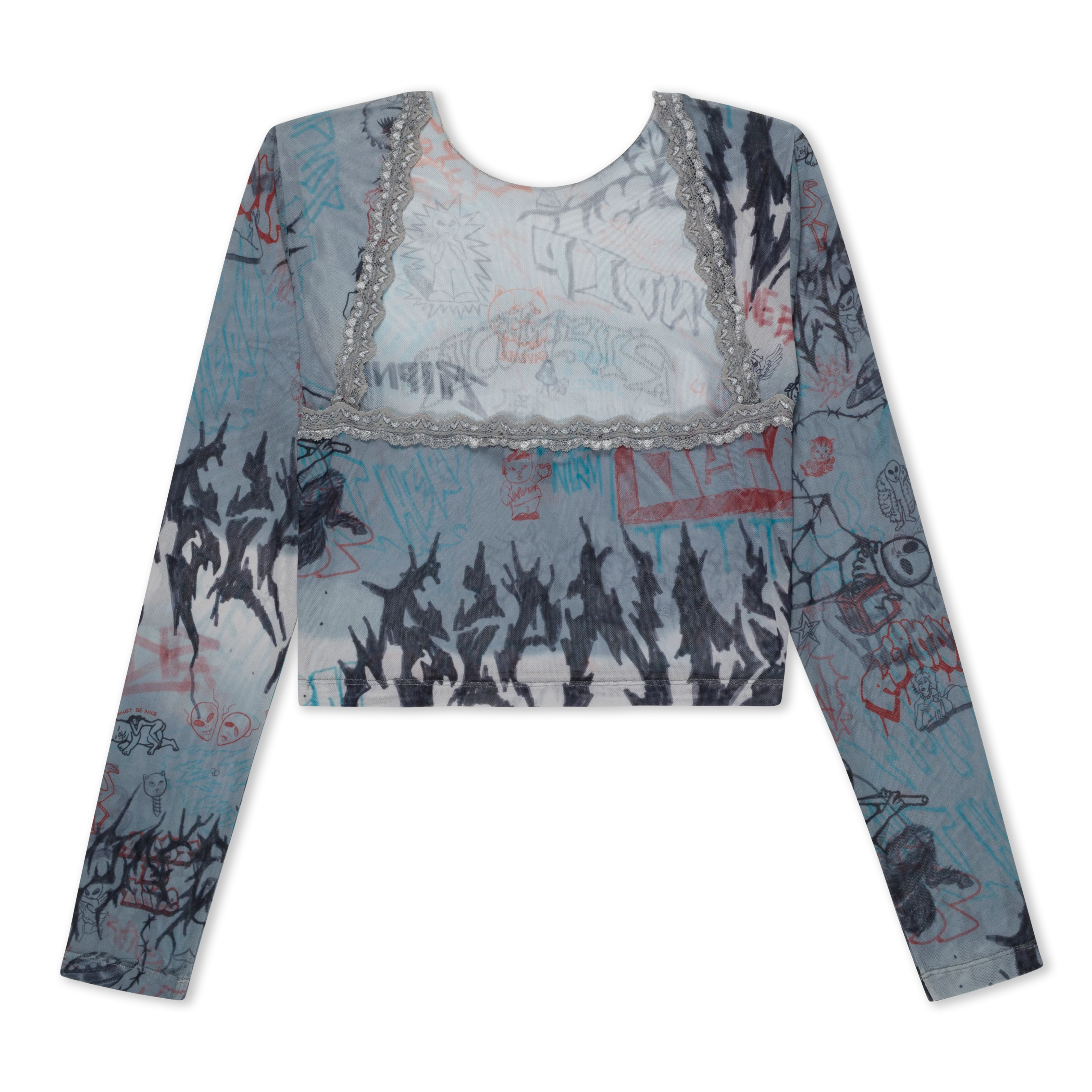 Marker Long Sleeve Mesh Crop Top (Charcoal) - Image 4