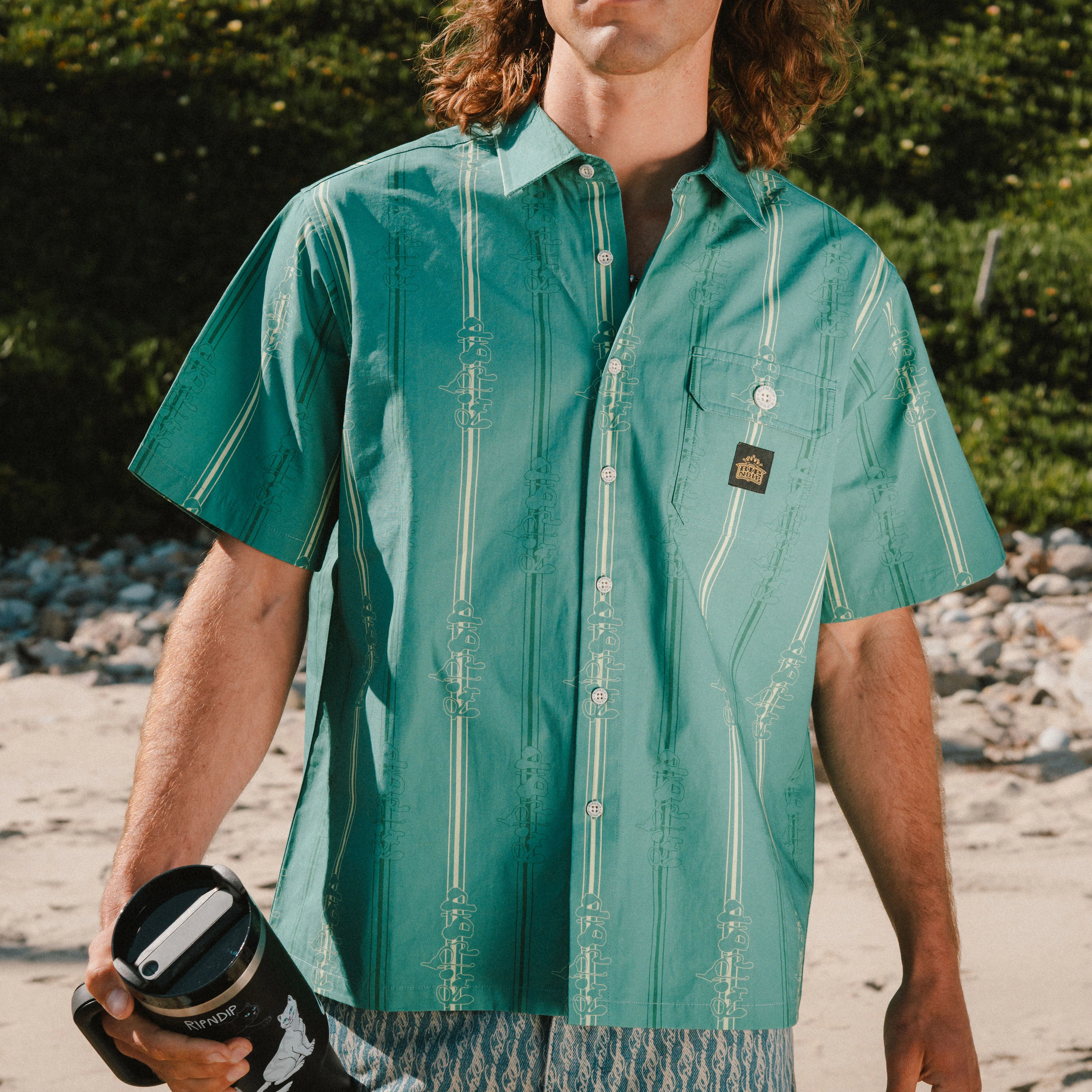 Melted Striped Button Up (Teal) - Image 3