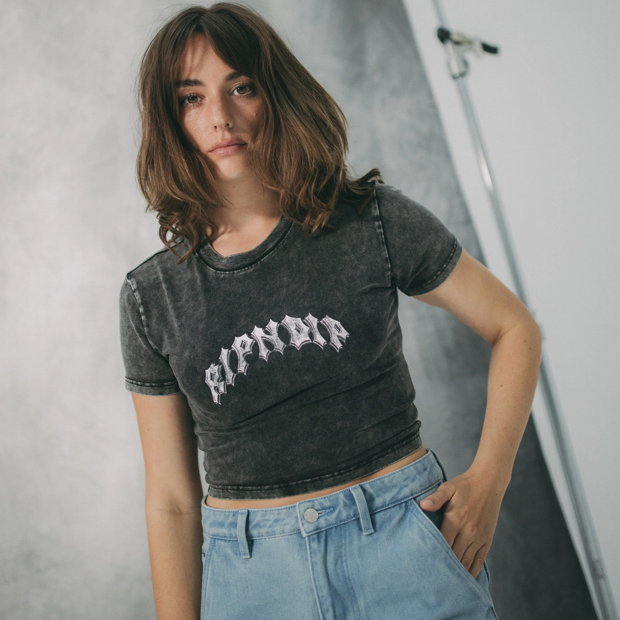 Mother Nerm Cropped Baby Tee (Black Wash) - Image 2