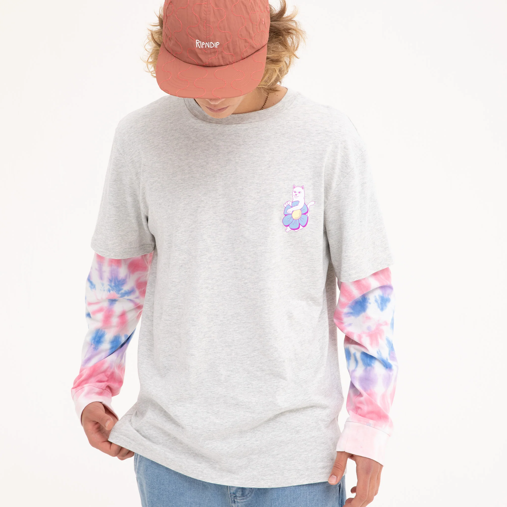 Nature Is Healing Double Sleeve Tee (Ash Heather/Pink) - Image 2