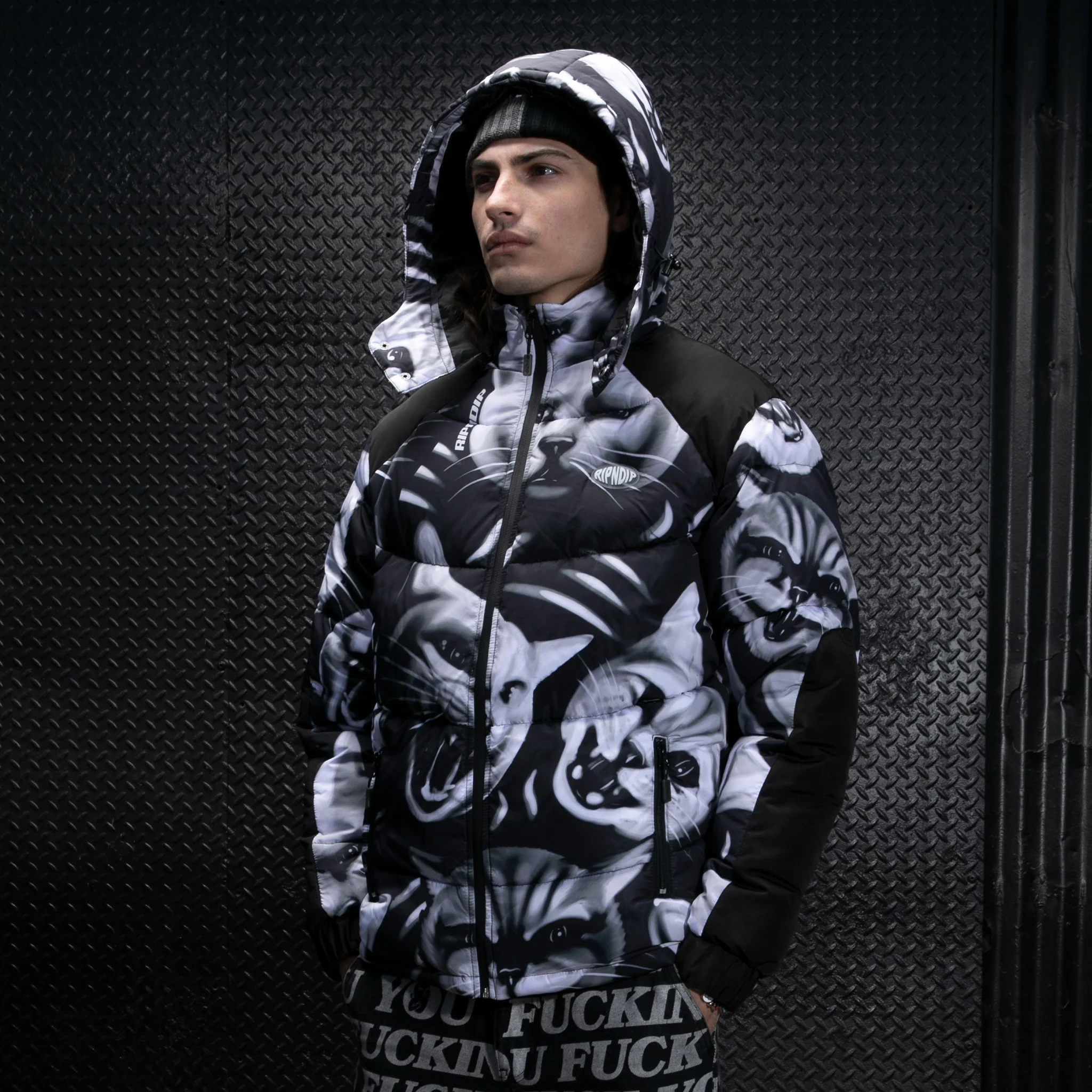 Neon Cat Puffer Jacket (Black) - Image 2