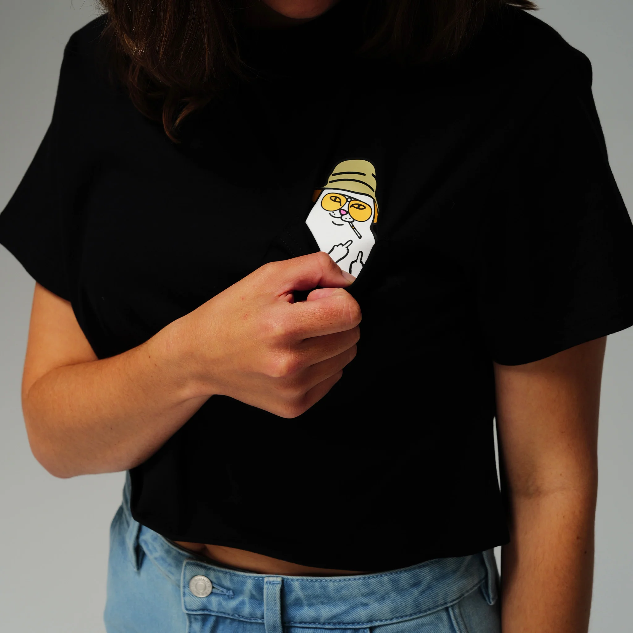 Nermal S Thompson Cropped Baby Pocket Tee (Black) - Image 2