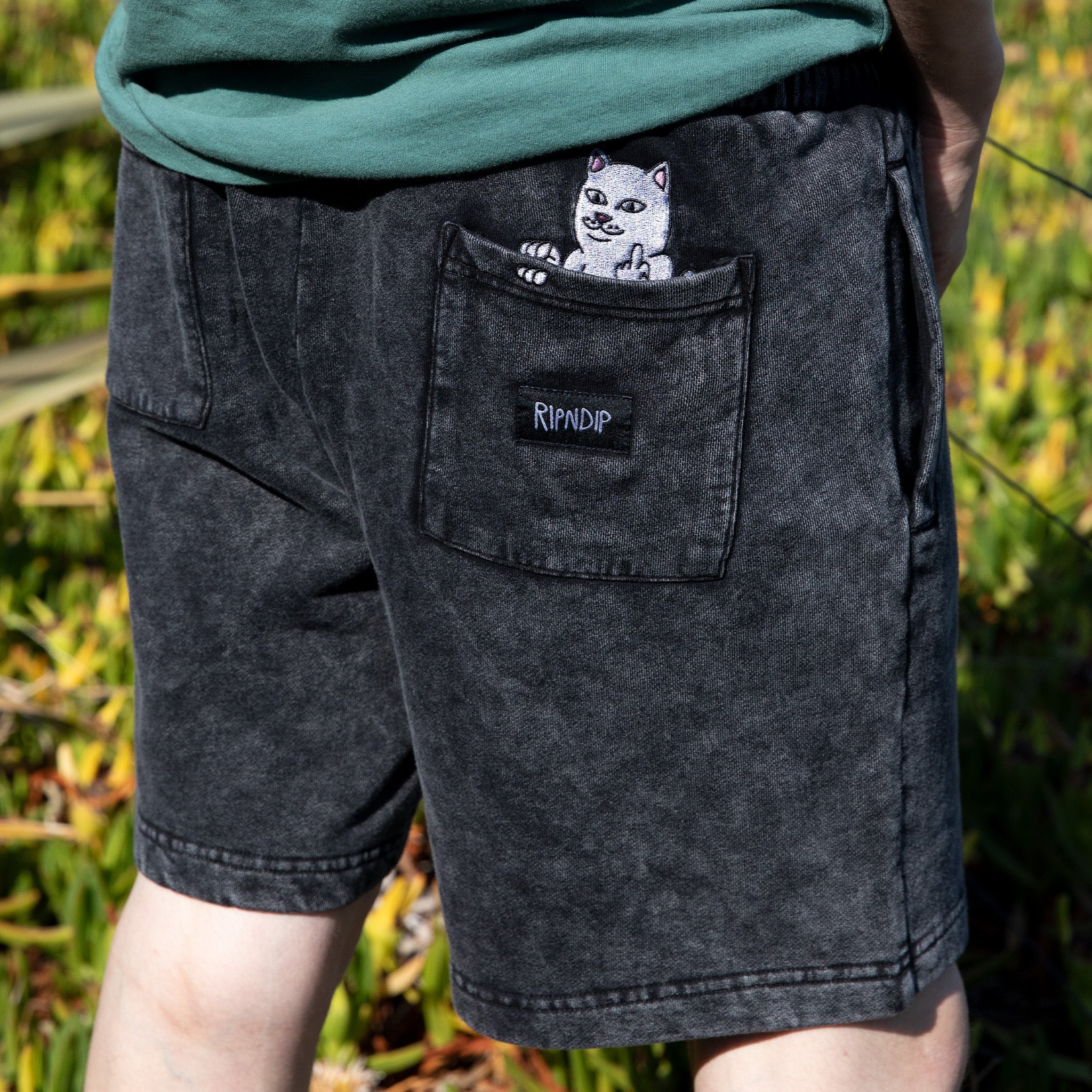 Peek A Nermal Sweatshorts (Black Acid Wash) - Image 2