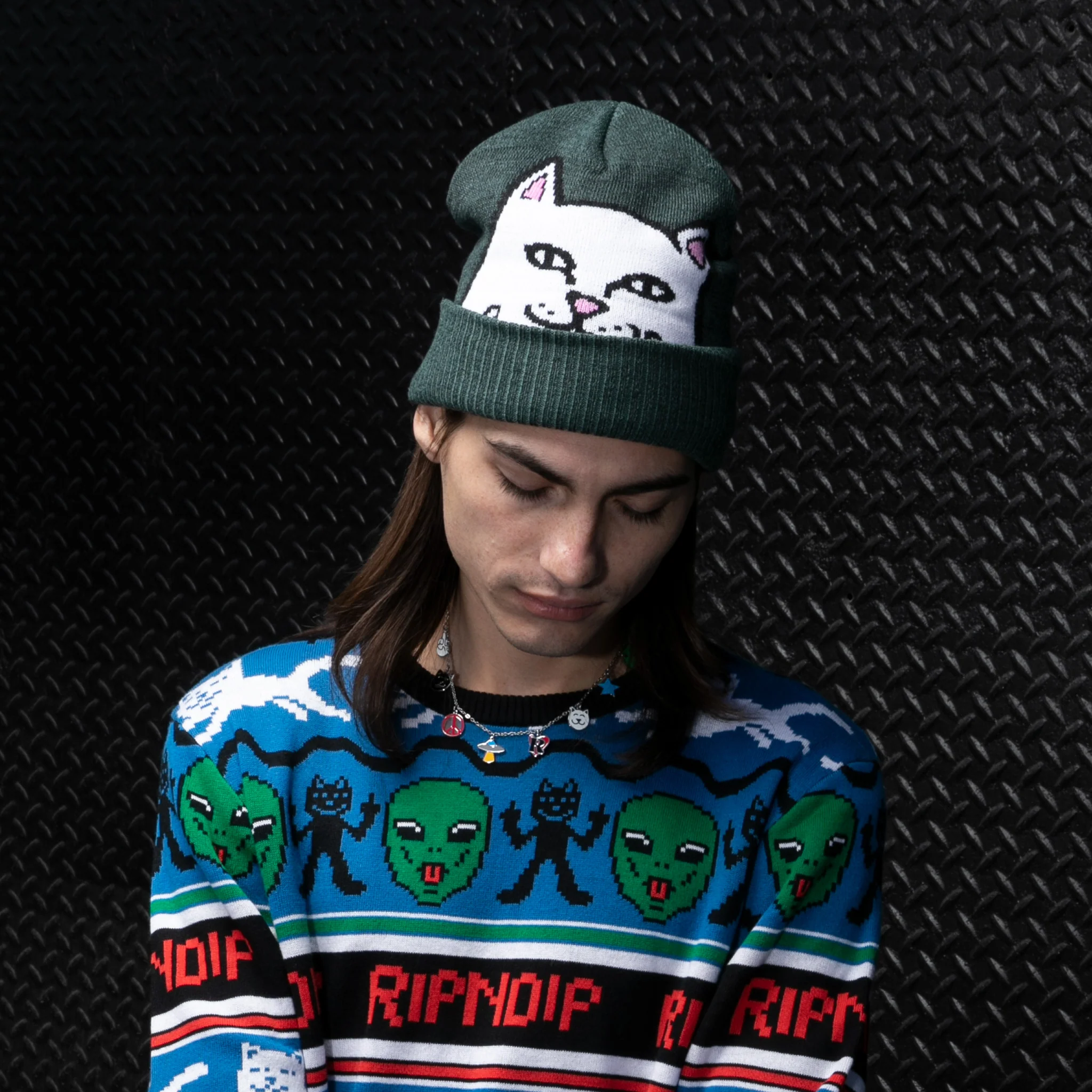 Peeking Nermal Beanie (Marled Hunter Green) - Image 2