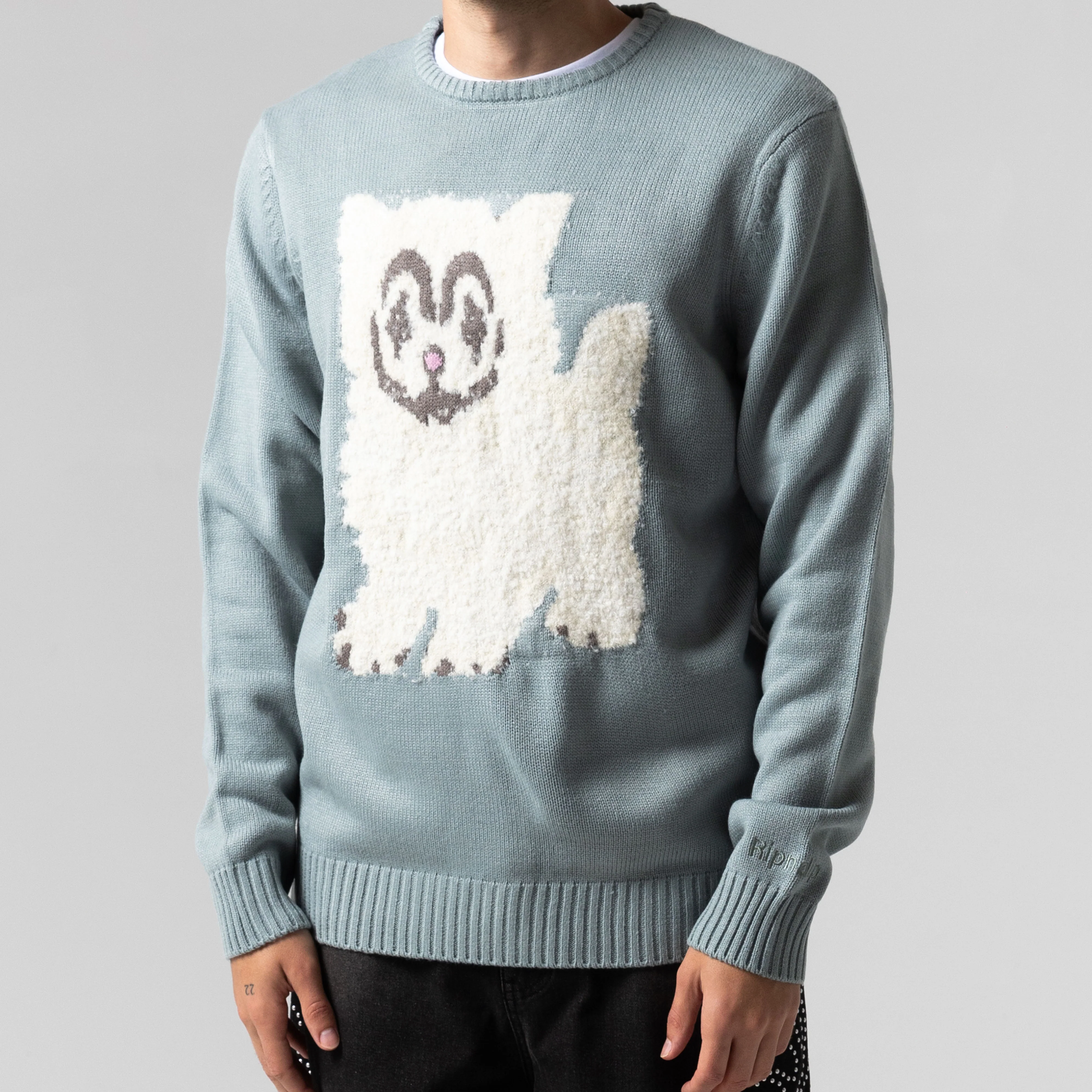 Pet Me Im Cute Knit Sweater (Heather Sage Grey) - Image 3