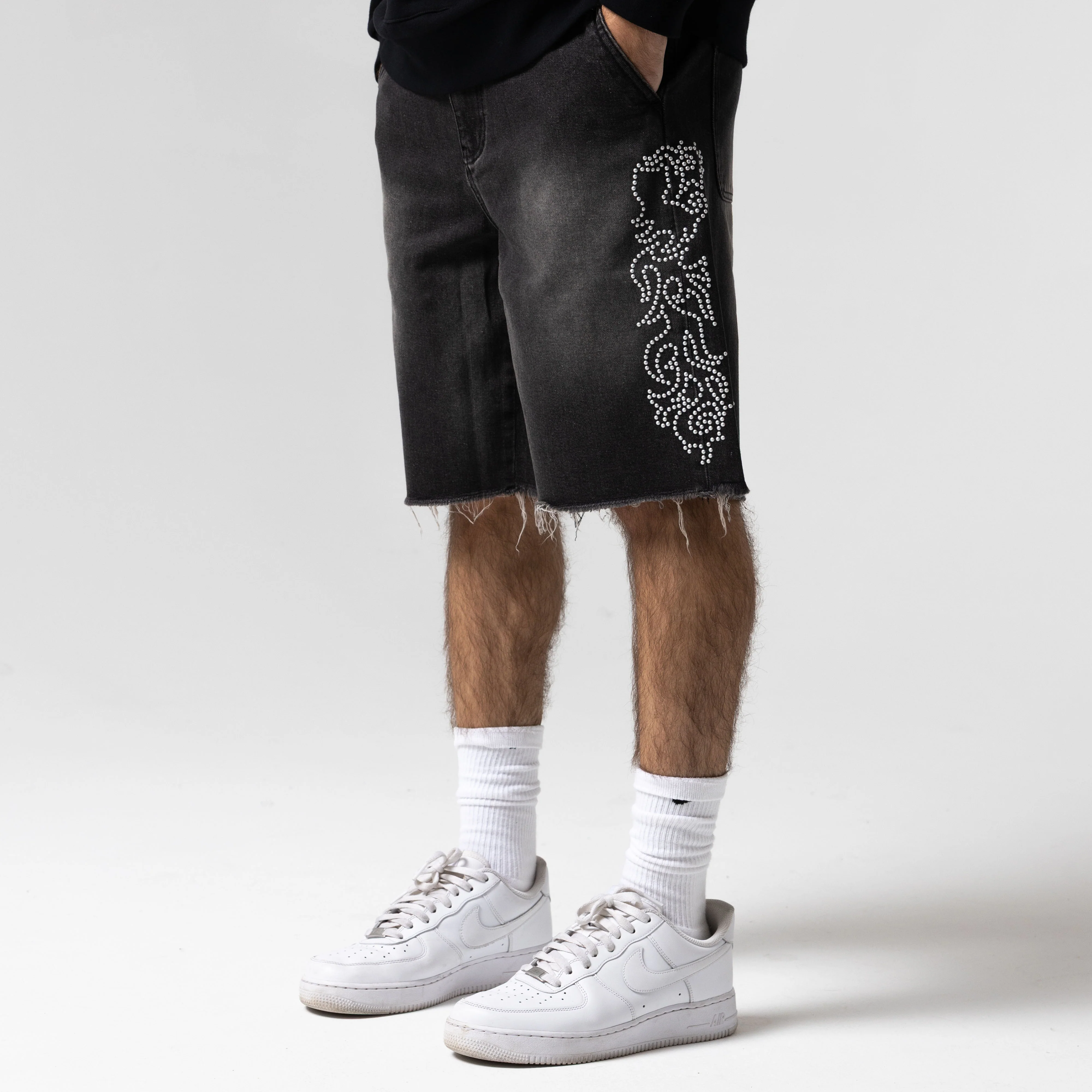 Pretty Flacko Denim Shorts (Black Vintage Wash Denim) - Image 2