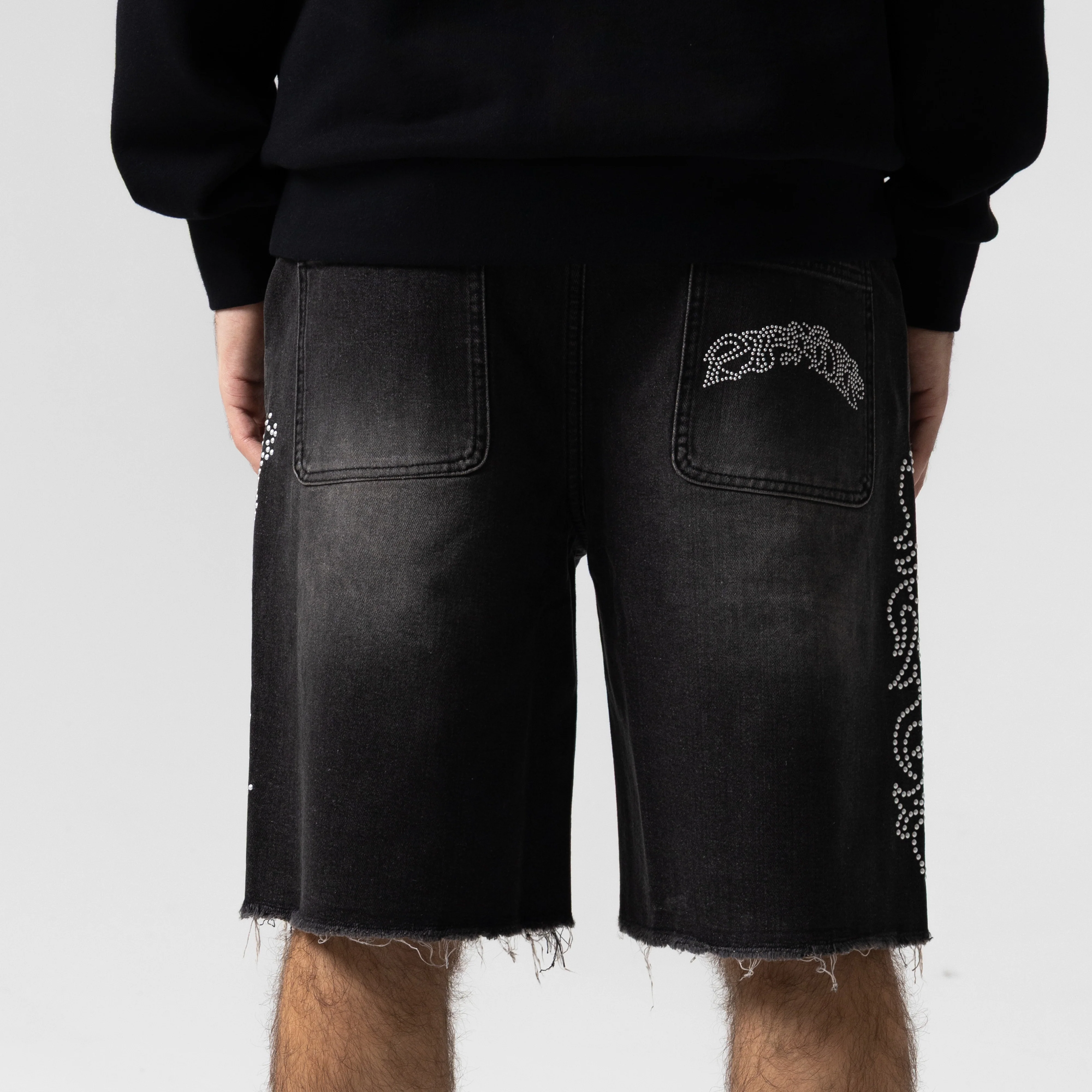 Pretty Flacko Denim Shorts (Black Vintage Wash Denim) - Image 3