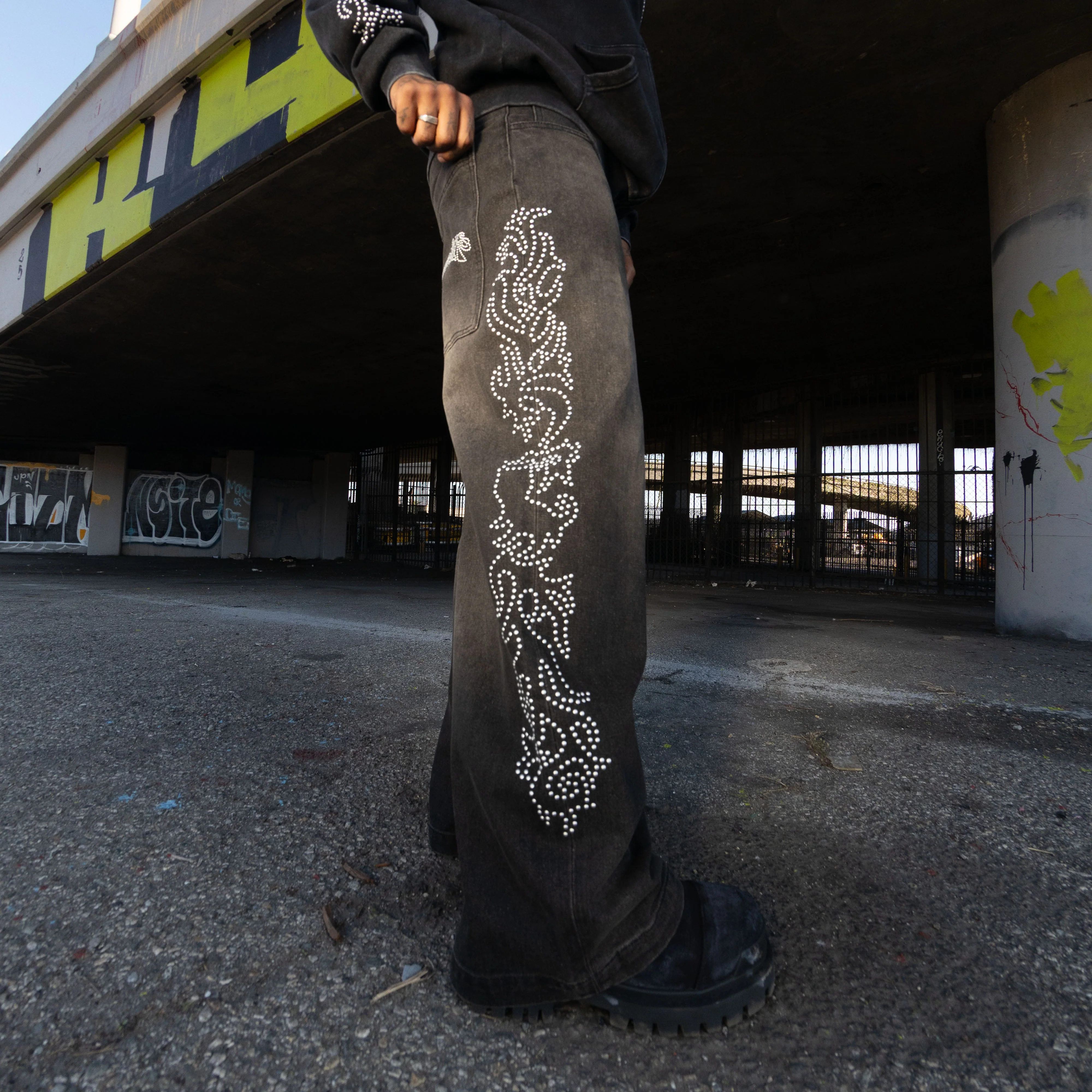 Pretty Flacko Extra Wide Leg Pants (Black Vintage Wash Denim) - Image 3