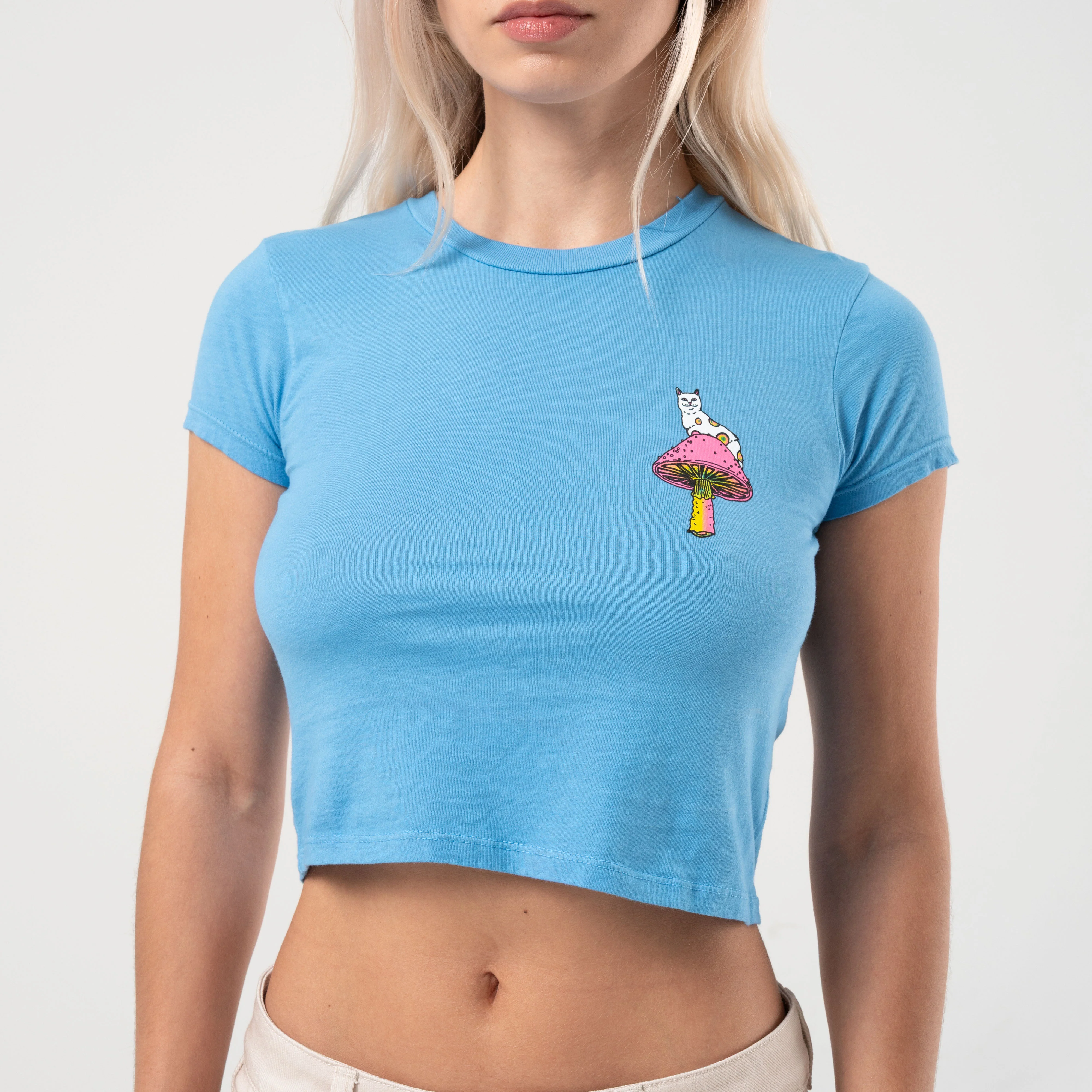 Psychedelic Cropped Baby Tee (Cornflower Blue ) - Image 3