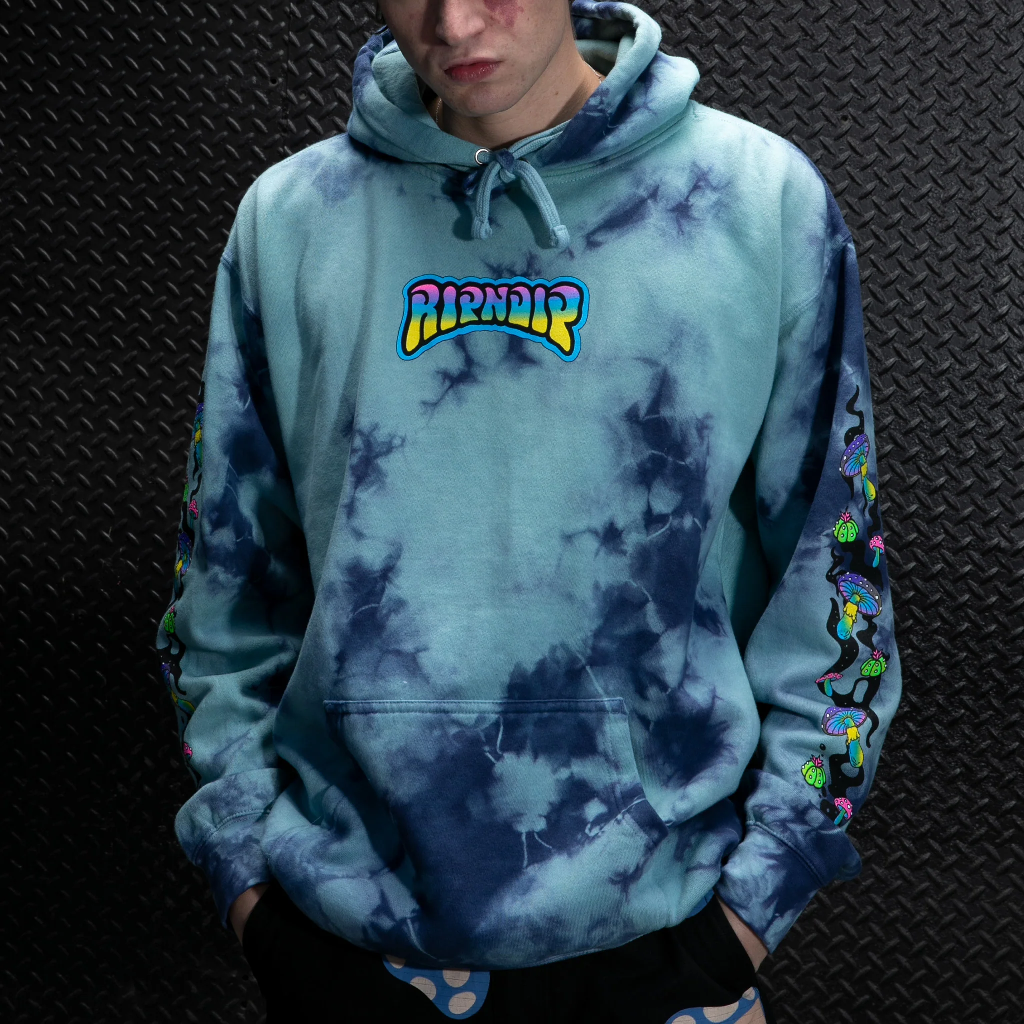 Psychedelic Garden Hoodie (Navy/Aqua Lightning Wash) - Image 2