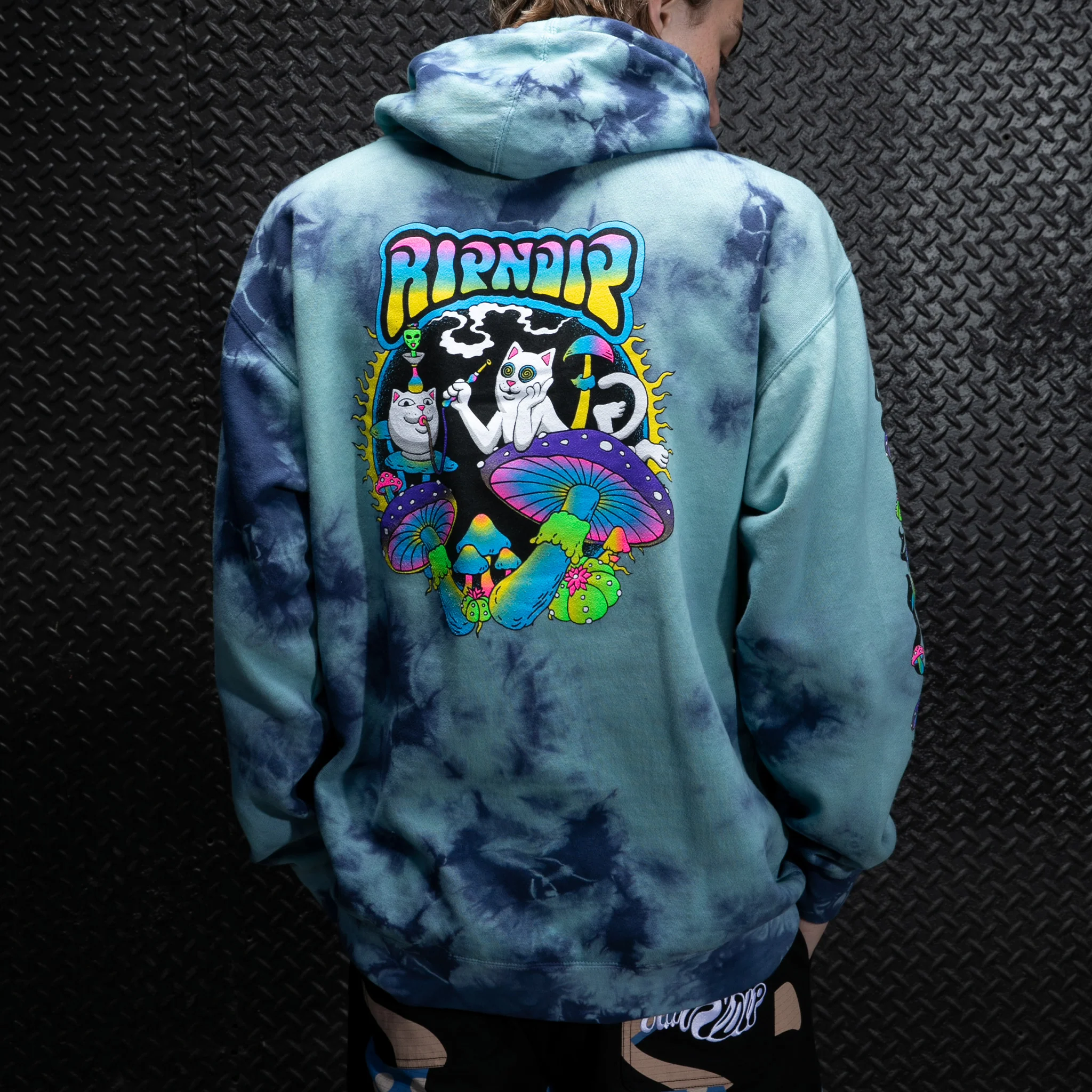 Psychedelic Garden Hoodie (Navy/Aqua Lightning Wash) - Image 3