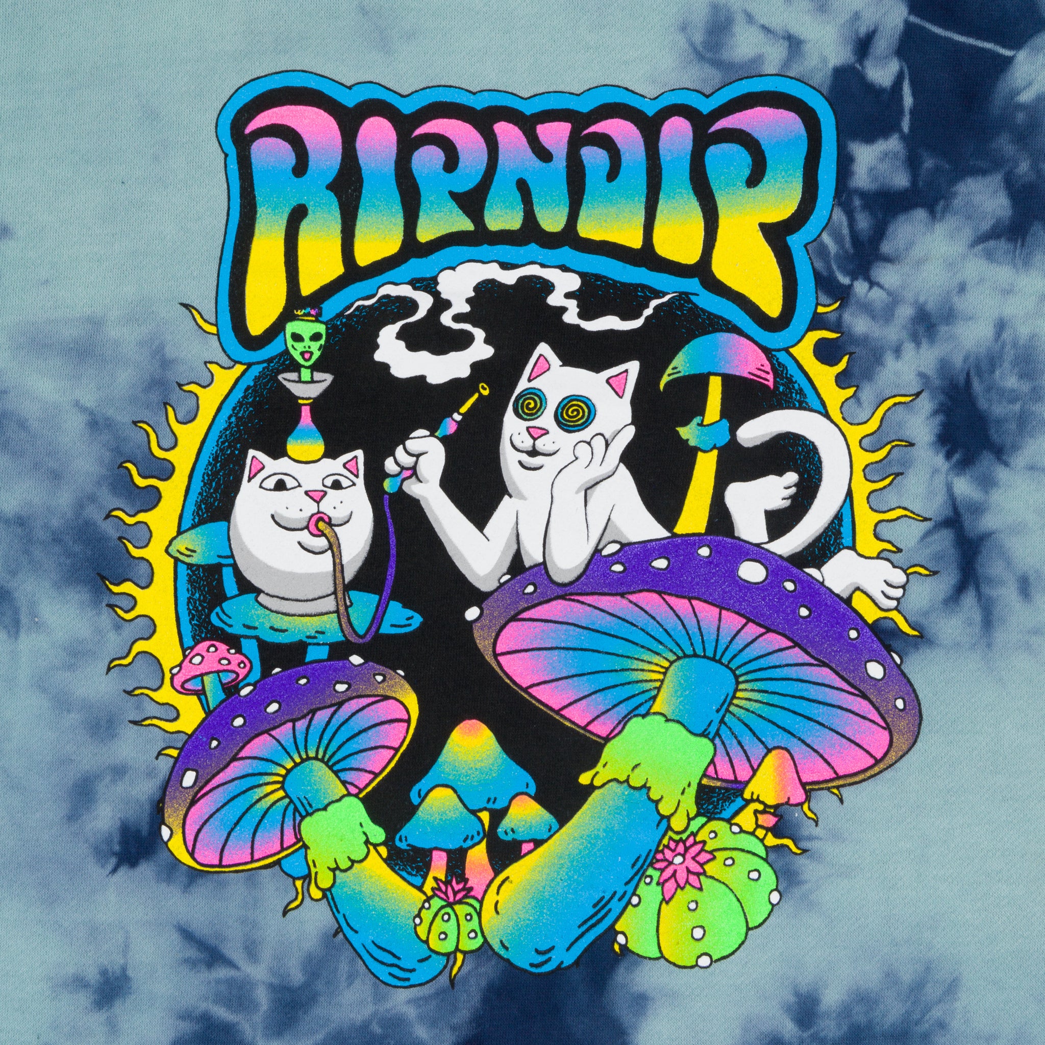 Psychedelic Garden Hoodie (Navy/Aqua Lightning Wash) - Image 6