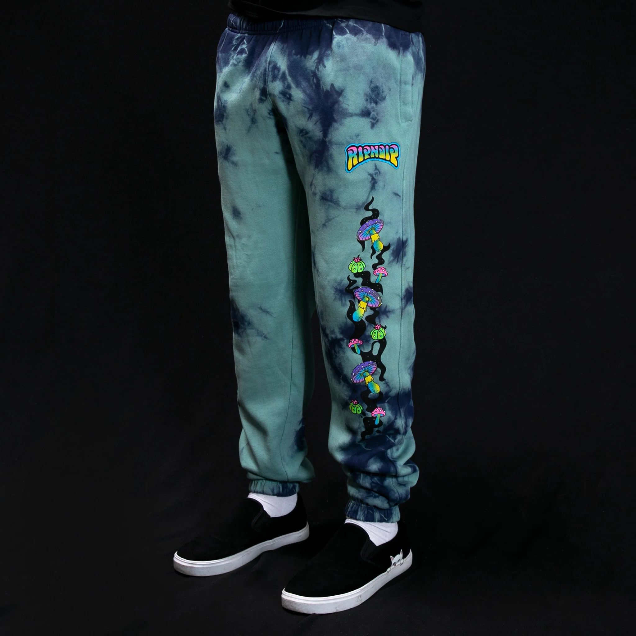 Psychedelic Garden Sweatpants (Navy/Aqua Lightning Wash) - Image 2