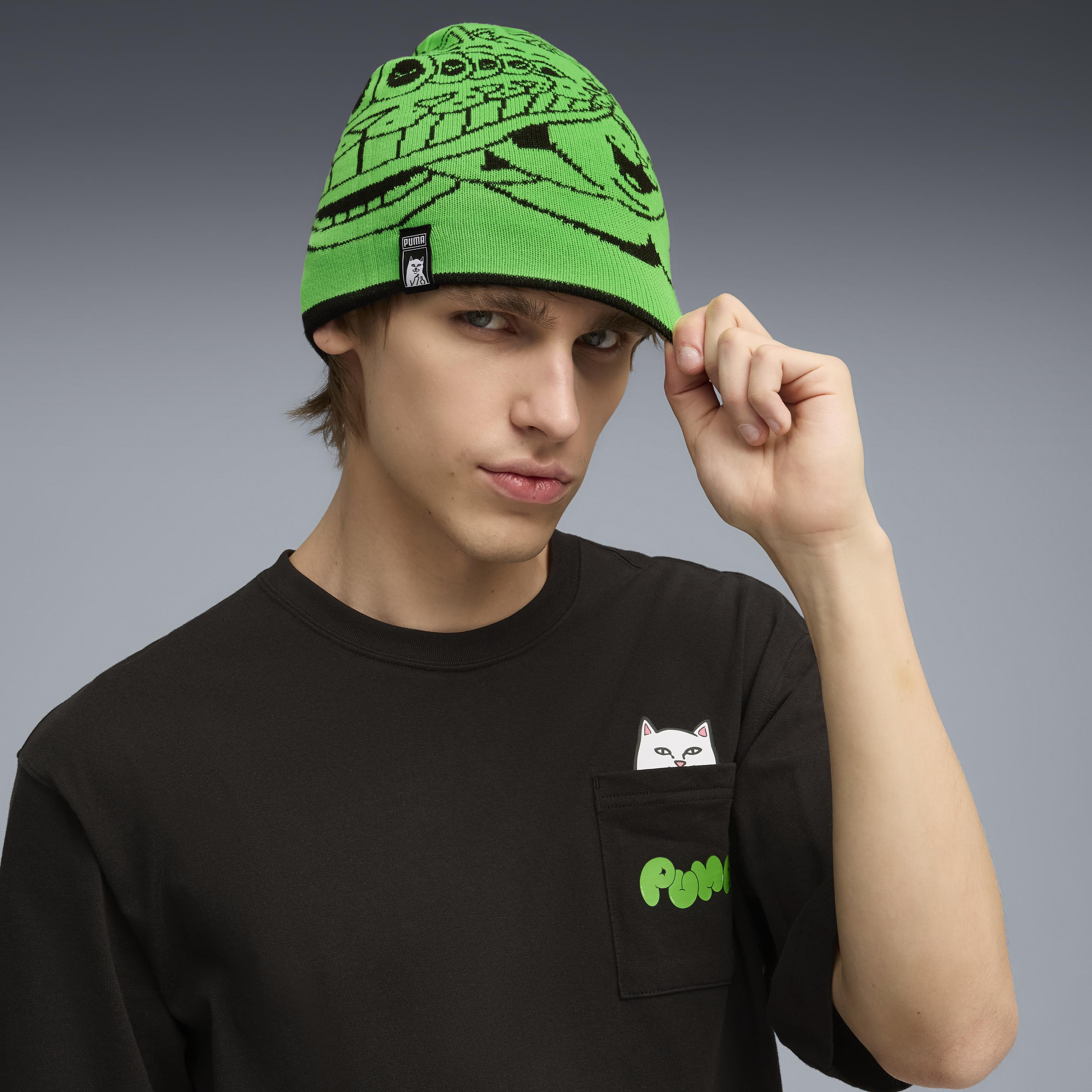 PUMA x RIPNDIP Reversable Skull Beanie (PUMA Black-Fluro Green Pes) - Image 4
