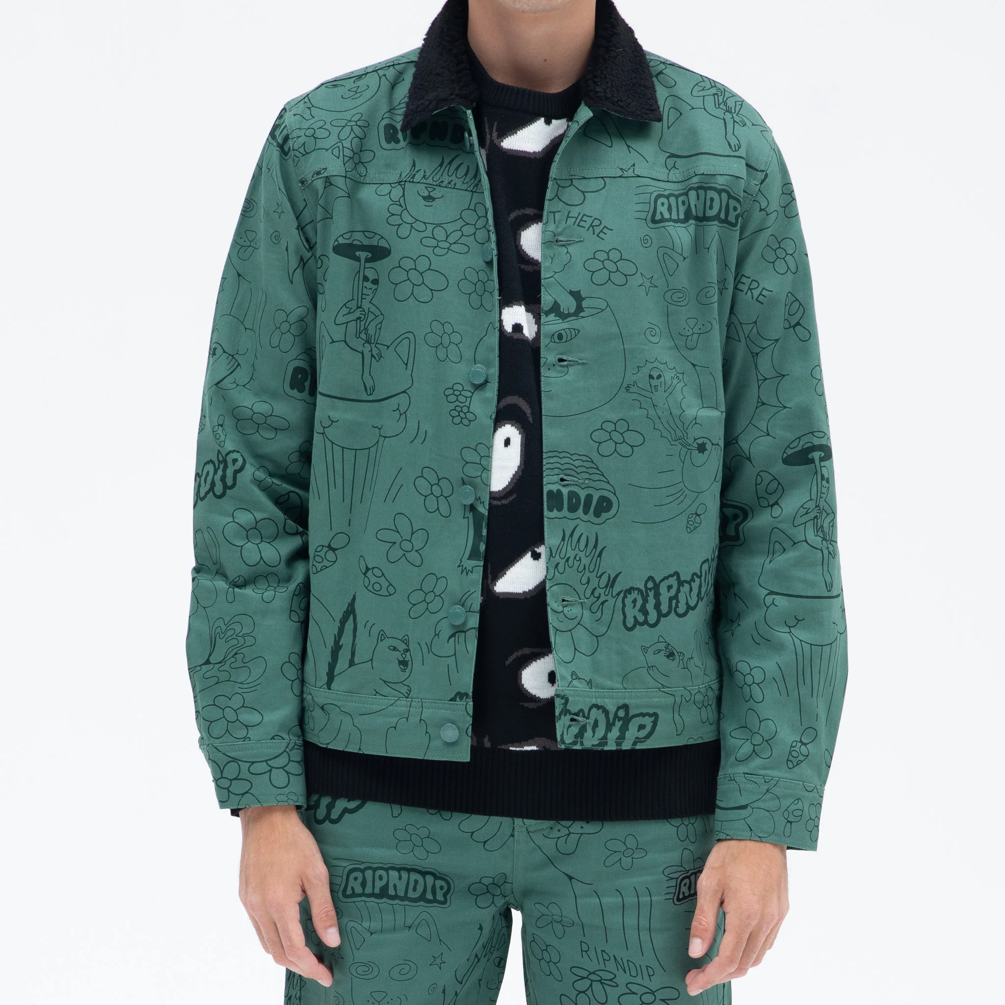 Scribble Button Up Jacket (Forest Green) - Image 2