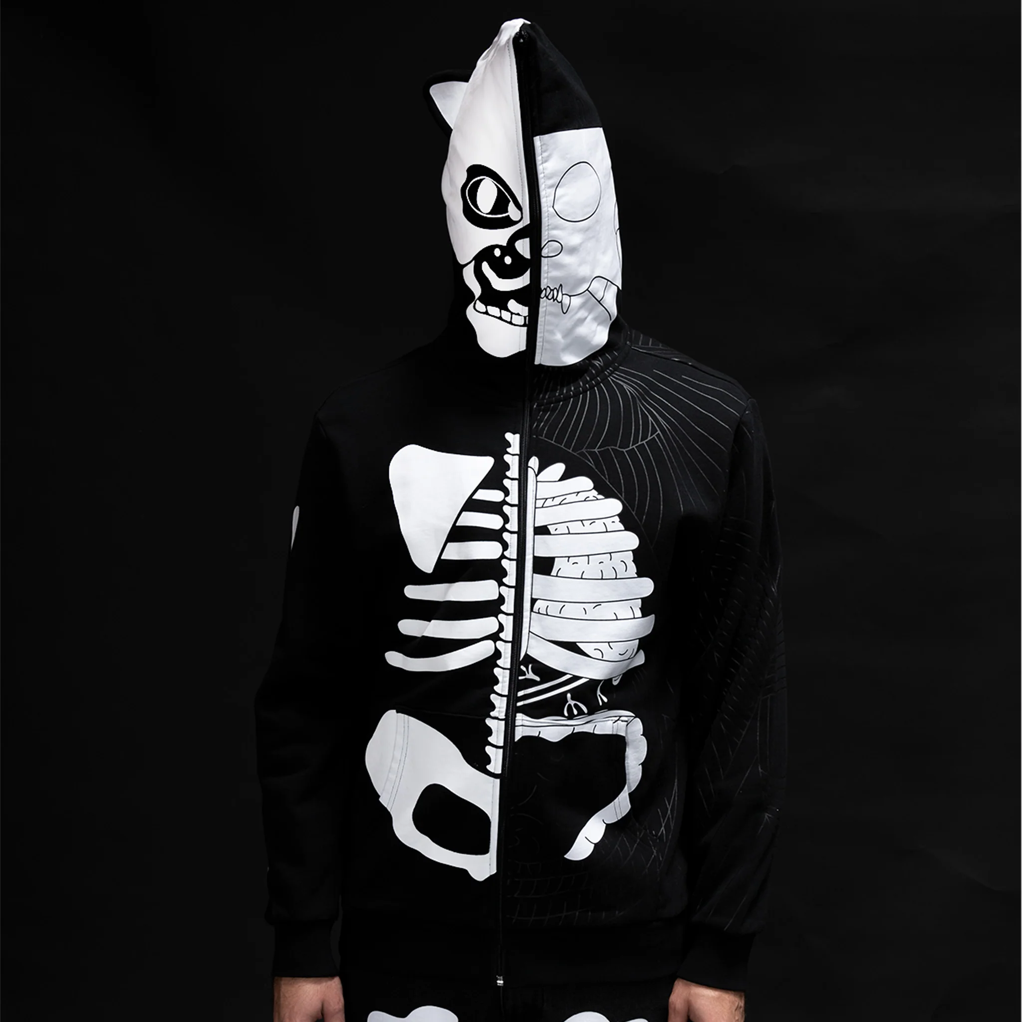 Skelly Anatomy Full Zip Hoodie (Black/White) - Image 3